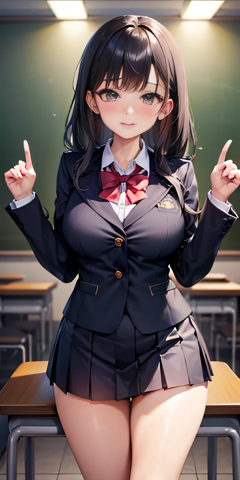 super detailed 8K CG, high school girl, school uniform, perfect face, beautiful face, perfect cute face, beautiful girl, big, classroom, viewer, beautiful night view, beautiful thighs