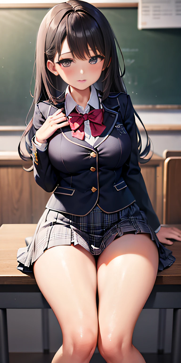 super detailed 8K CG, high school girl, school uniform, perfect face, beautiful face, perfect cute face, beautiful girl, big, classroom, viewer, beautiful night view, beautiful thighs