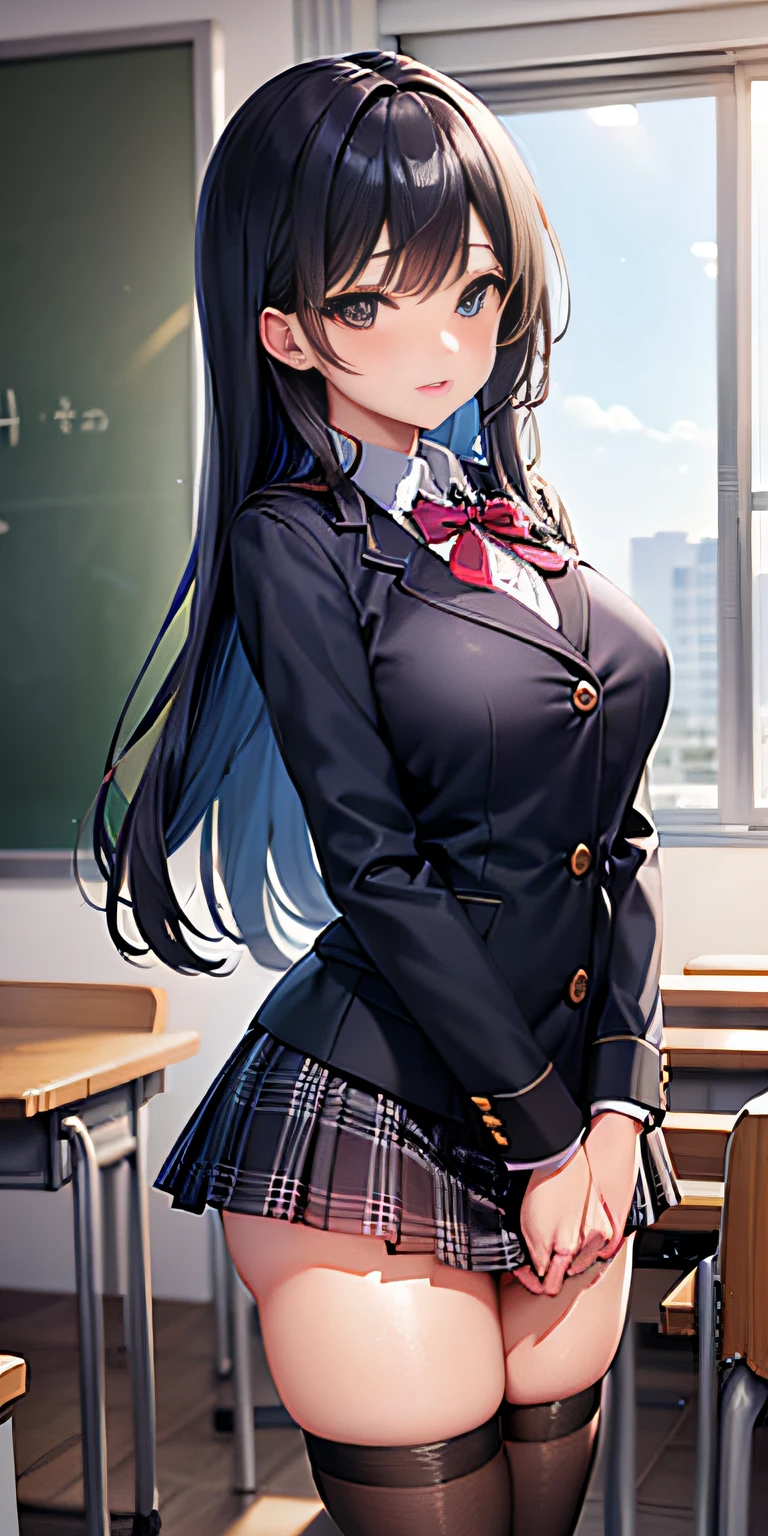 Super Detailed 8K CG, High School Girl, School Uniform, Perfect Face, Beautiful Face, Perfect Cute Face, Beautiful Girl, Big, Classroom, Viewer, Beautiful Night View, Beautiful Thighs, Show Panty, Panty Shot