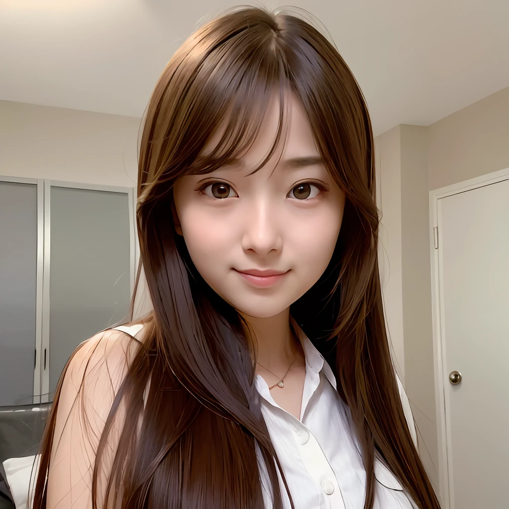 Please create a beautiful girl like Minami Hamabe. It is desirable to have clear skin like hers, her big eyes and soft hair color and texture. An elegant and glamorous atmosphere is also important.Cute teenage girl in AKB48 uniform, AKB48 Team TP, AKB48 uniform, (masterpiece, top quality: 1.2), ultra-high definition, (photorealistic: 1.4), detailed skin, cinematic lighting , bare-chested, friendly, intelligent, engaging conversation, happy, kind, energetic, cheerful, creative, with glowing eyes and an infectious smile,