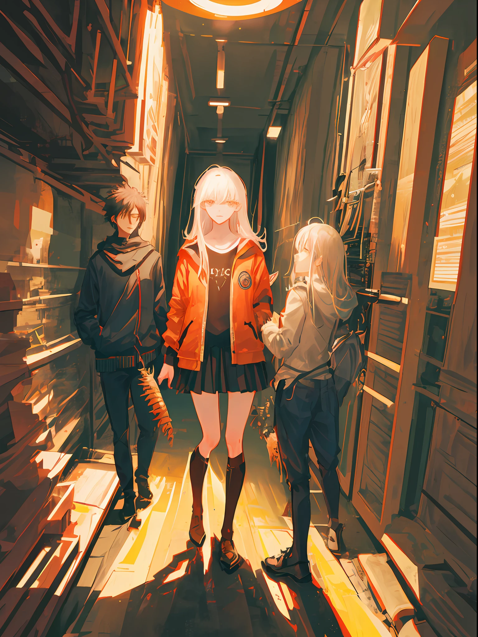 masterful workmanship, best quality, highly detailed CG unity 8k wallpaper, ultra-detailed, beautiful portrait of Makima from the anime Chainsaw Man standing backwards, lovely legs.