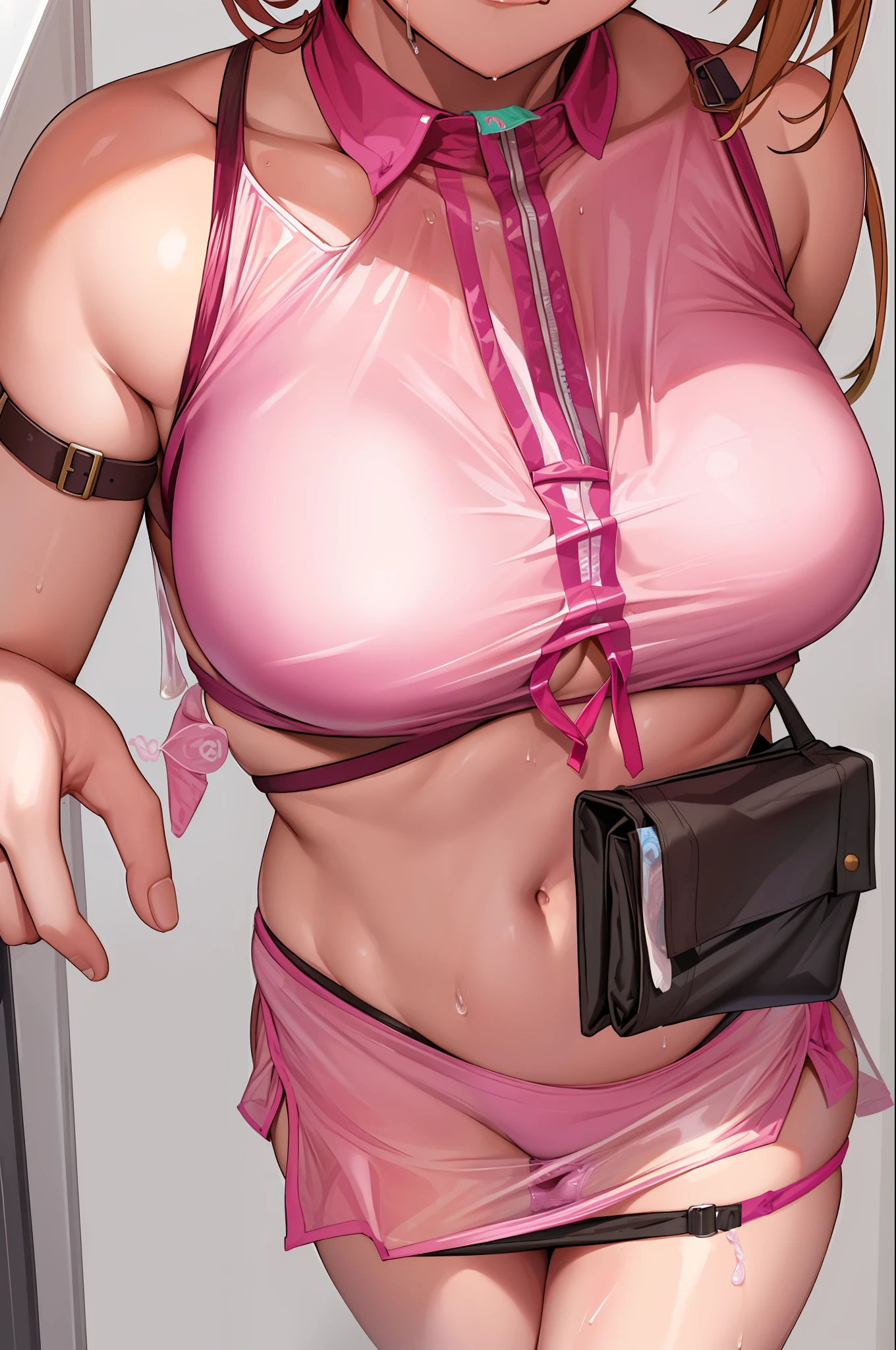 ((sweat flush,, a woman bites a condom, holds a condom in the corner, a condom hangs on the chest and leg straps after use)) ((sweat flush,, a woman bites the condom, takes the condom, the condom hangs on the chest after use, the condom after use)) (sweat flush,, a woman bites the condom, holds the condom in the corner, condom on the chest, condom after use)), toned figure, a woman, close-up