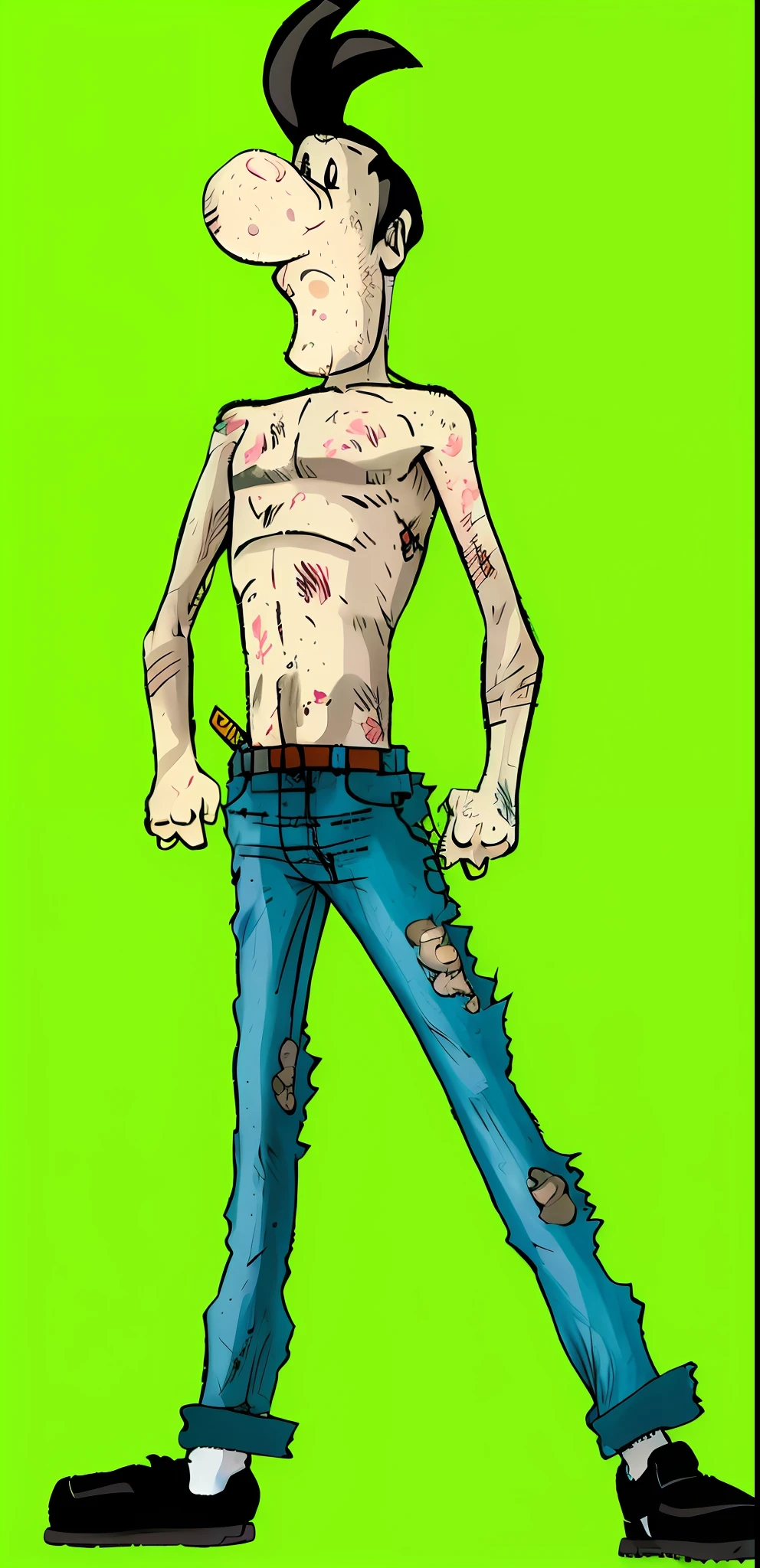 cartoon drawing of a man with a tattoo on his chest, zombified, digitally colored, drawn with photoshop, colored screentone, zombie, zombie in horror concept art, starving artist wearing overalls, man mutating to zombie, comic book arzach style, cartoon image, digital art!!, rick from rick and morty, comic styled, cell shaded adult animation