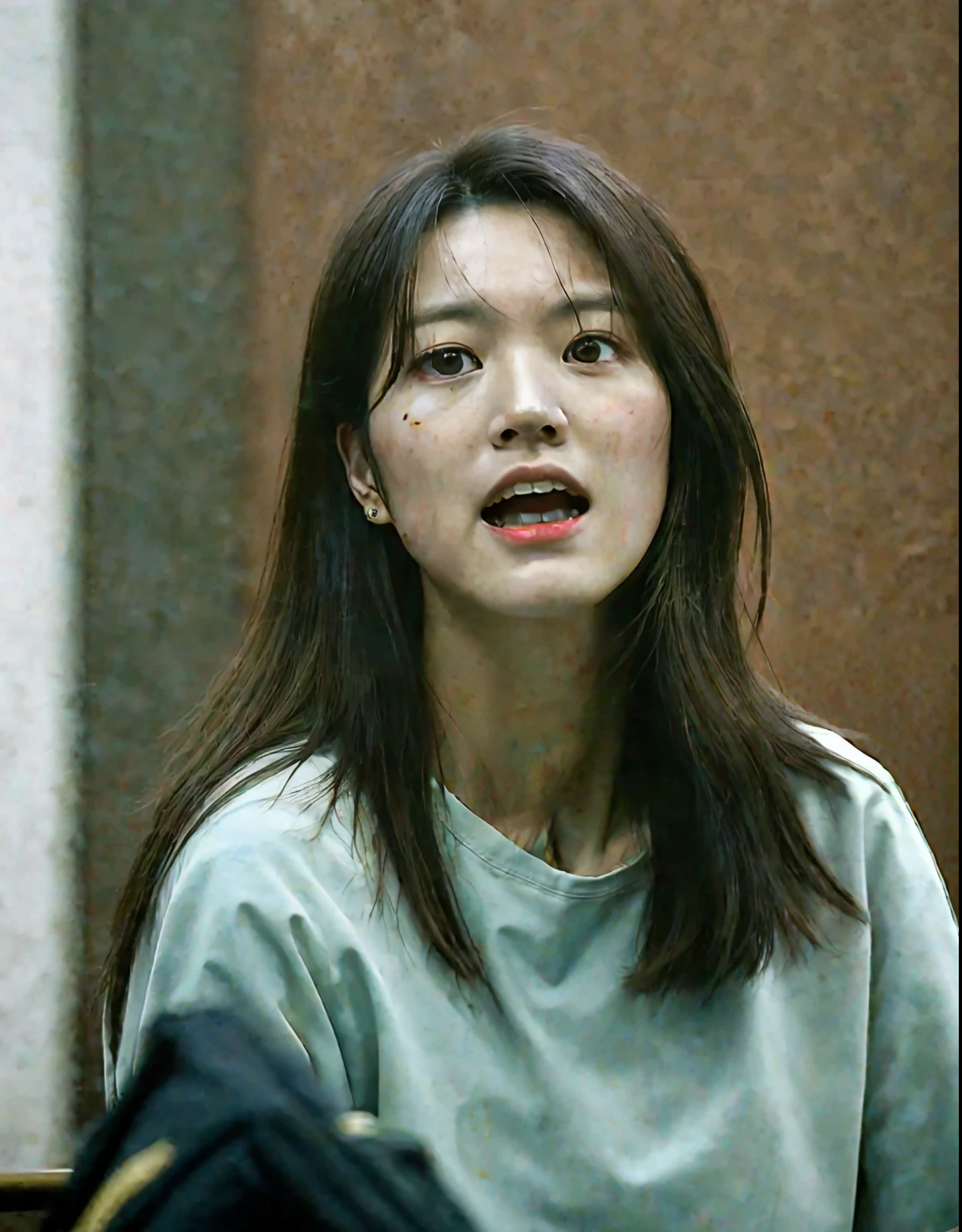 there is a man screaming, a painting of a character in a court room environment, a character portrait, artstation hd, detailed painting, photo taken with provia, kodak portra, film grain, featured on unsplash, film grain, cinematic view, photo taken with provia