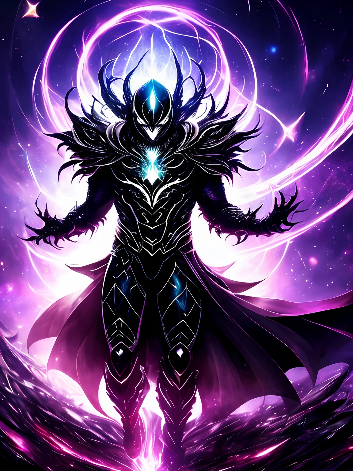 High quality image, a person in the middle of a space full of stars, transforming into his final form,, Chaos Nightmare, Amour Venom, epic style of anime, an epic anime of a man of energy, ufotable art style, symbiote, Galactus!!!!, fine details. anime. tentacles, glowing black aura, poison symbiote, brilliant and epic