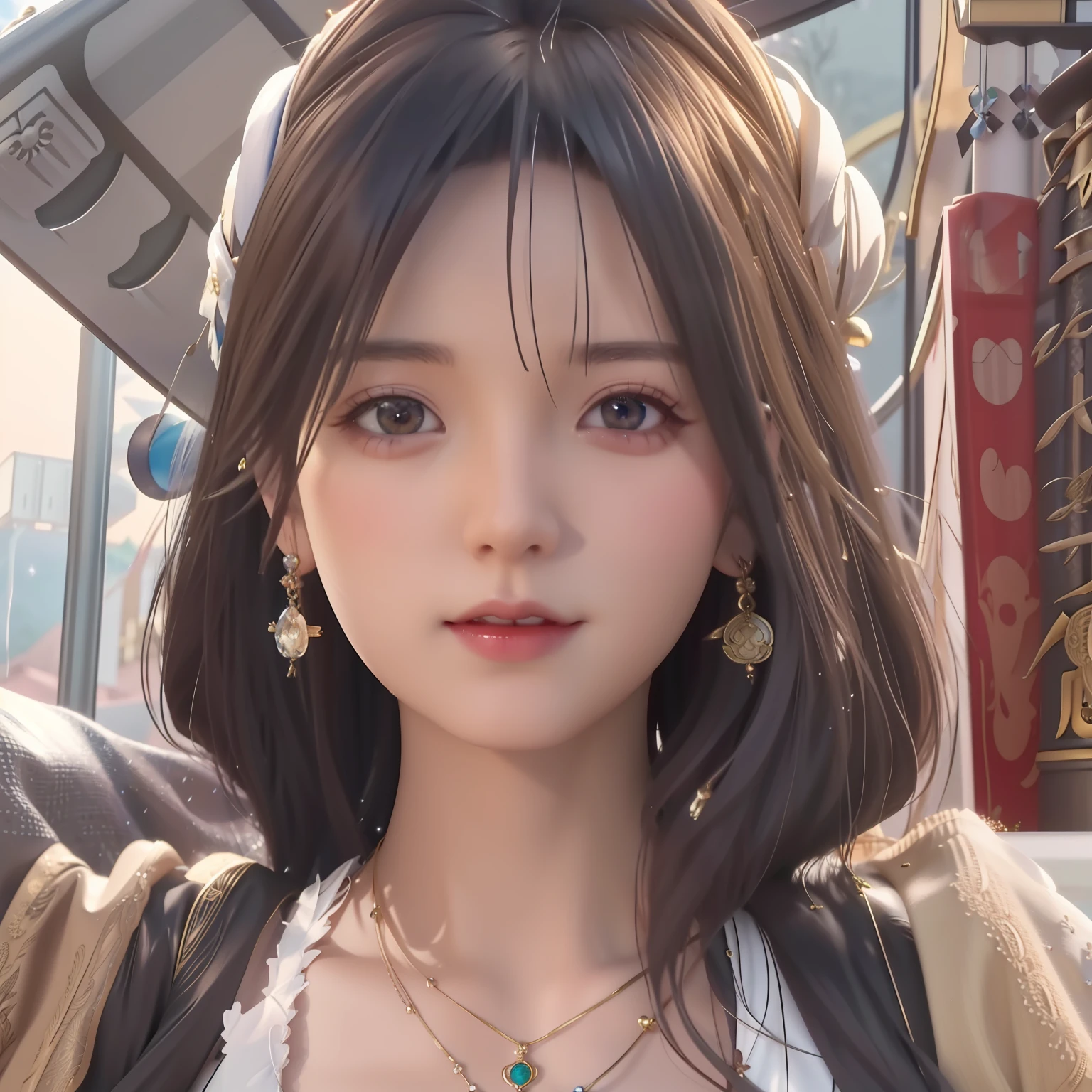 a close up of a woman with a necklace and earrings, artwork in the style of guweiz, kawaii realistic portrait, realistic anime 3 d style, stunning anime face portrait, beautiful anime portrait, guweiz, 8k artgerm bokeh, anime style. 8k, realistic anime artstyle, detailed portrait of anime girl, 3 d anime realistic