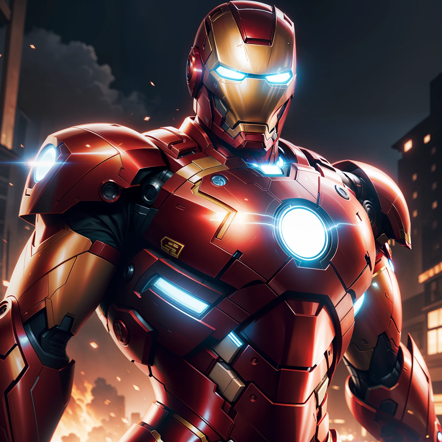 Iron Man, cinematic lighting, for T-shirt print, super detailed inlustion