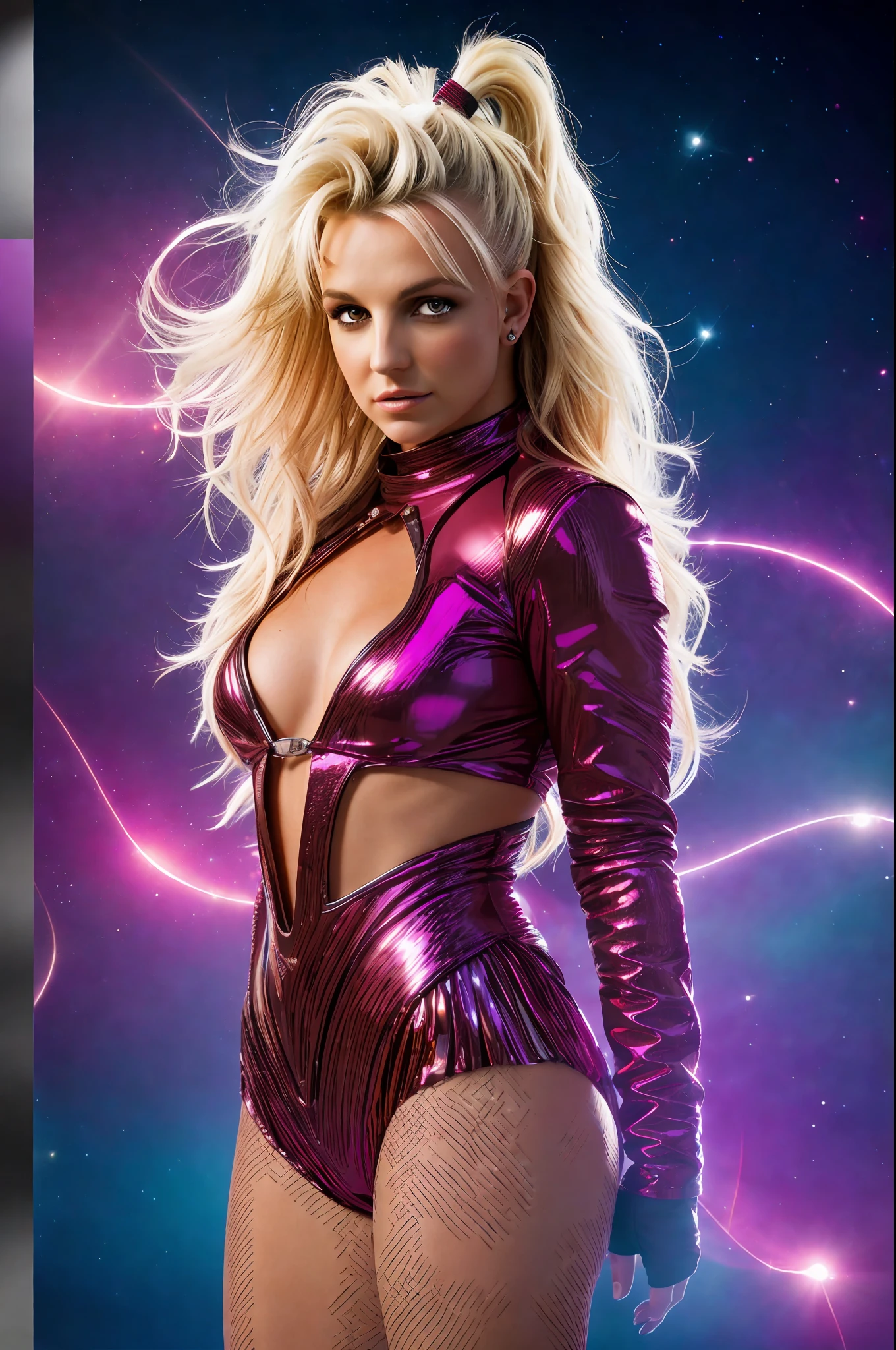 photo britney spears ,l,texture 4k, high quality, beautiful hair, original album cover, 8k image, high image quality, at night, SHOW OUTFIT, tour, presentation outfit