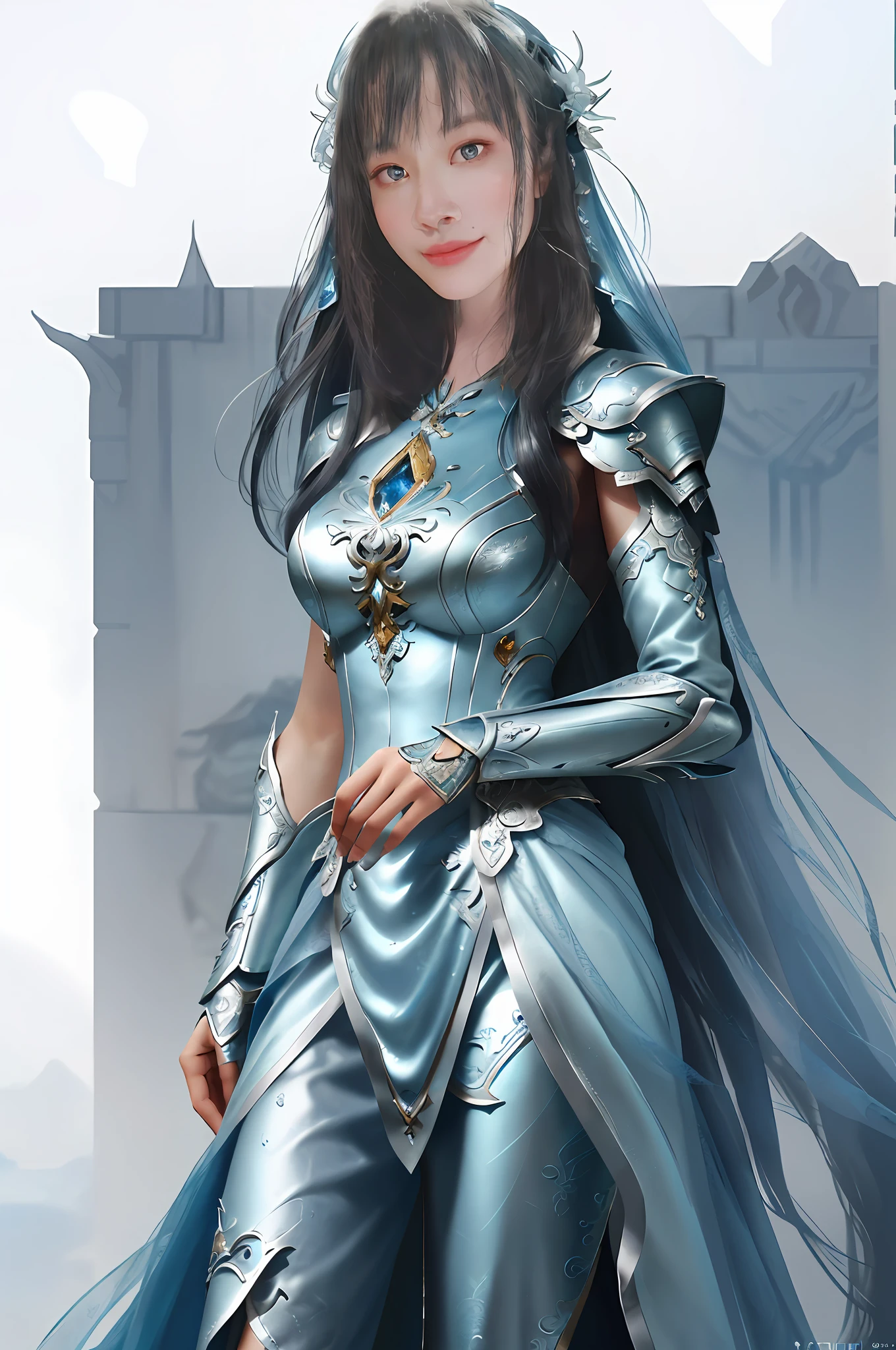 a close up of a woman in a silver and blue dress, chengwei pan on artstation, by Yang J, detailed fantasy art, stunning character art, fanart best artstation, epic exquisite character art, beautiful armor, extremely detailed artgerm, detailed digital anime art, artgerm on artstation pixiv, armor girl