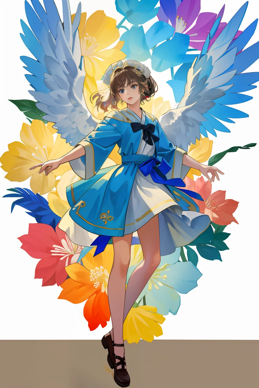 ((best quality)), ((masterpiece)), (detailed),1girl,solo,angel, quan,full body,colorful,