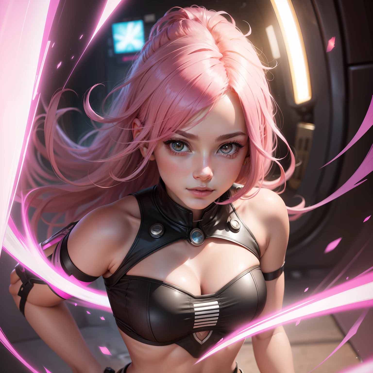 Beautiful girl, light energy transfer, realistic, best picture quality, super high resolution, pink hair