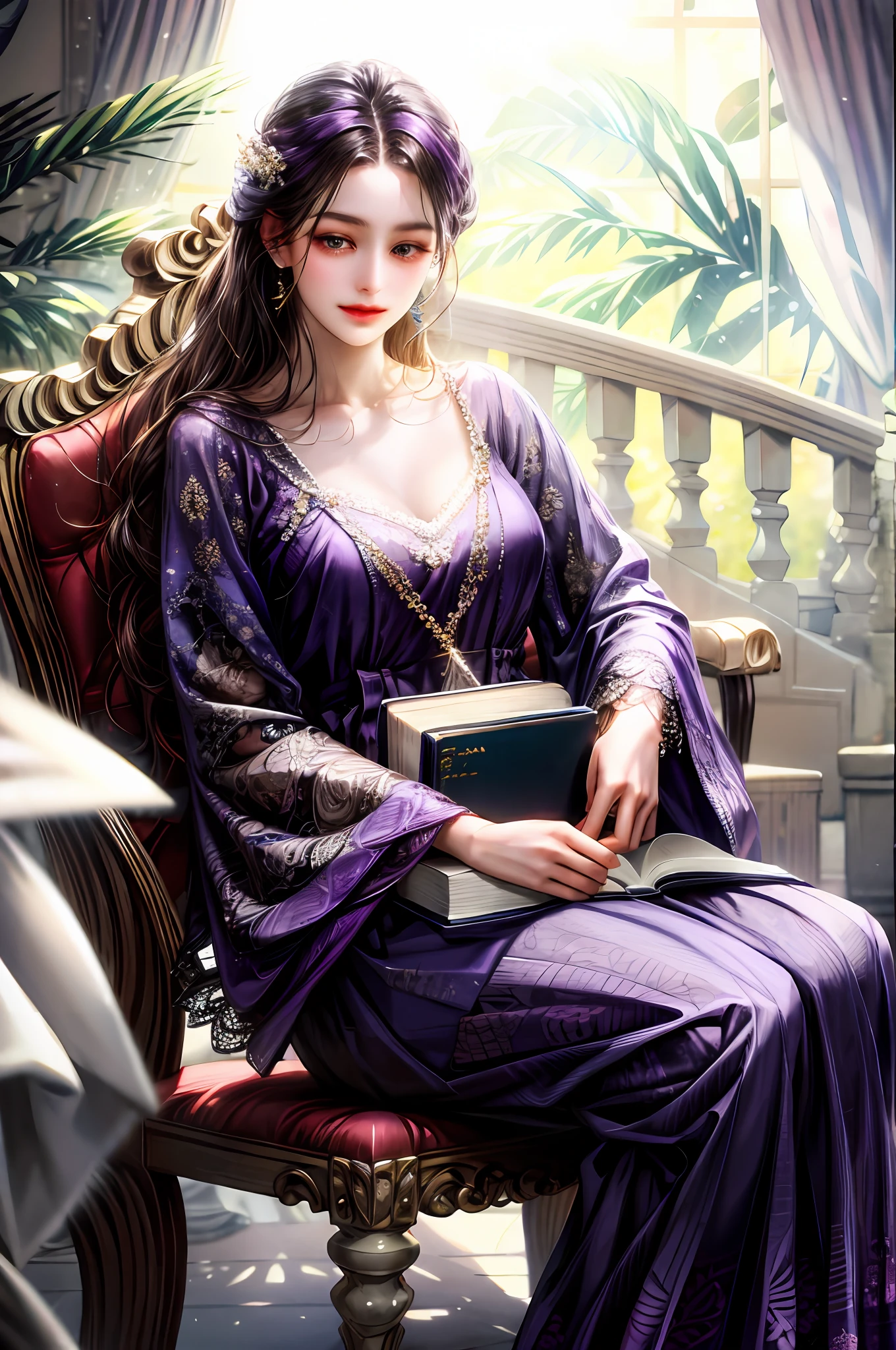 Book holder with elegant purple decoration and patterns