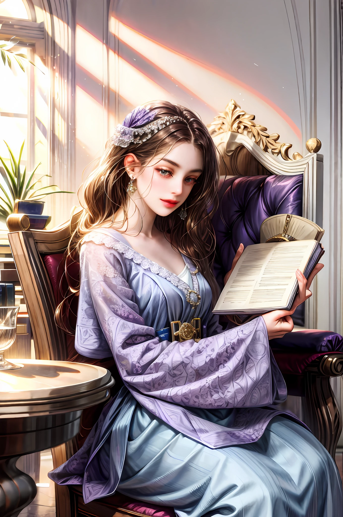 Book holder with elegant purple decoration and patterns