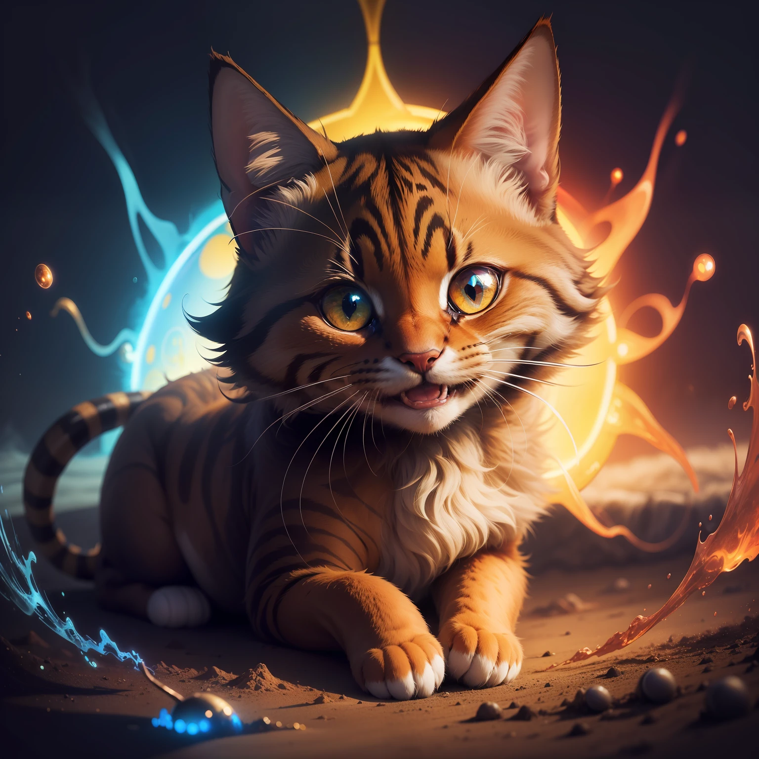 Um filhote de gato, (((sorrindo))), an(((atomically correct))), Color Field painting, high detail, Conceptual art, Romanticism, masterpiece, UHD, ccurate