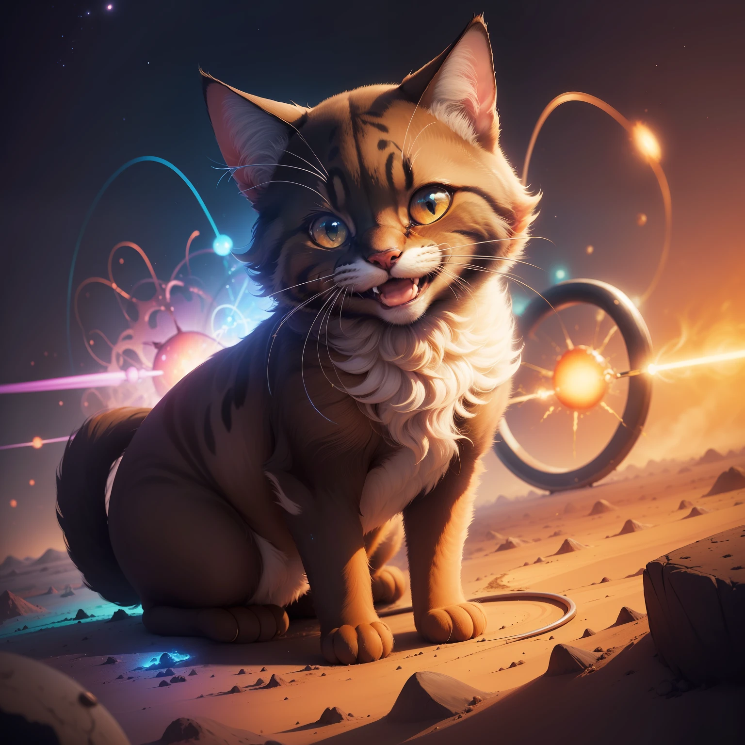 Um filhote de gato, (((sorrindo))), an(((atomically correct))), Color Field painting, high detail, Conceptual art, Romanticism, masterpiece, UHD, ccurate