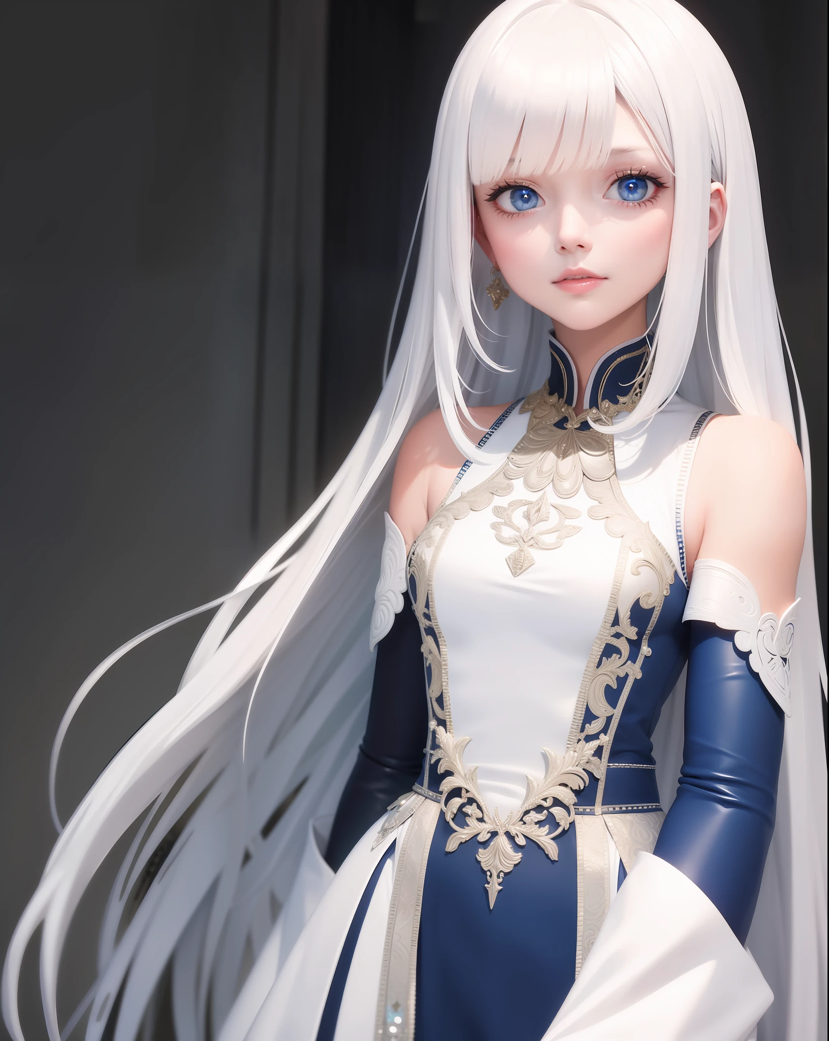 Best quality, masterpiece, white hair, deep blue eyes, upper body