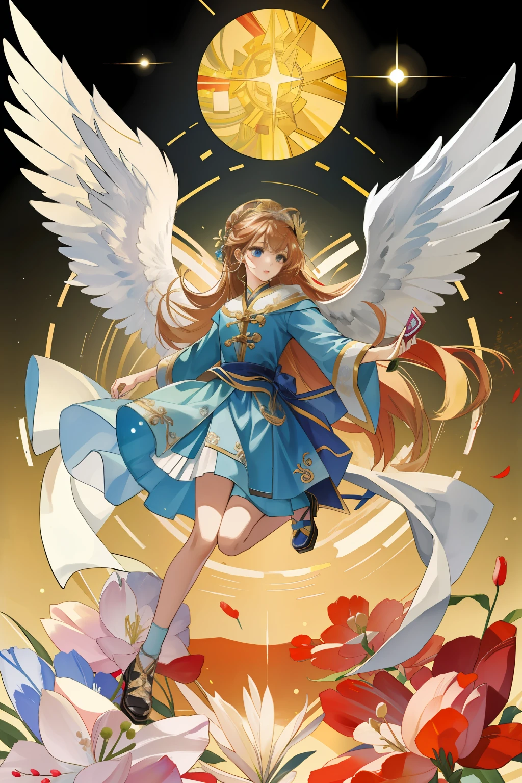((best quality)), ((masterpiece)), (detailed),1girl,solo,angel, quan,full body,colorful,