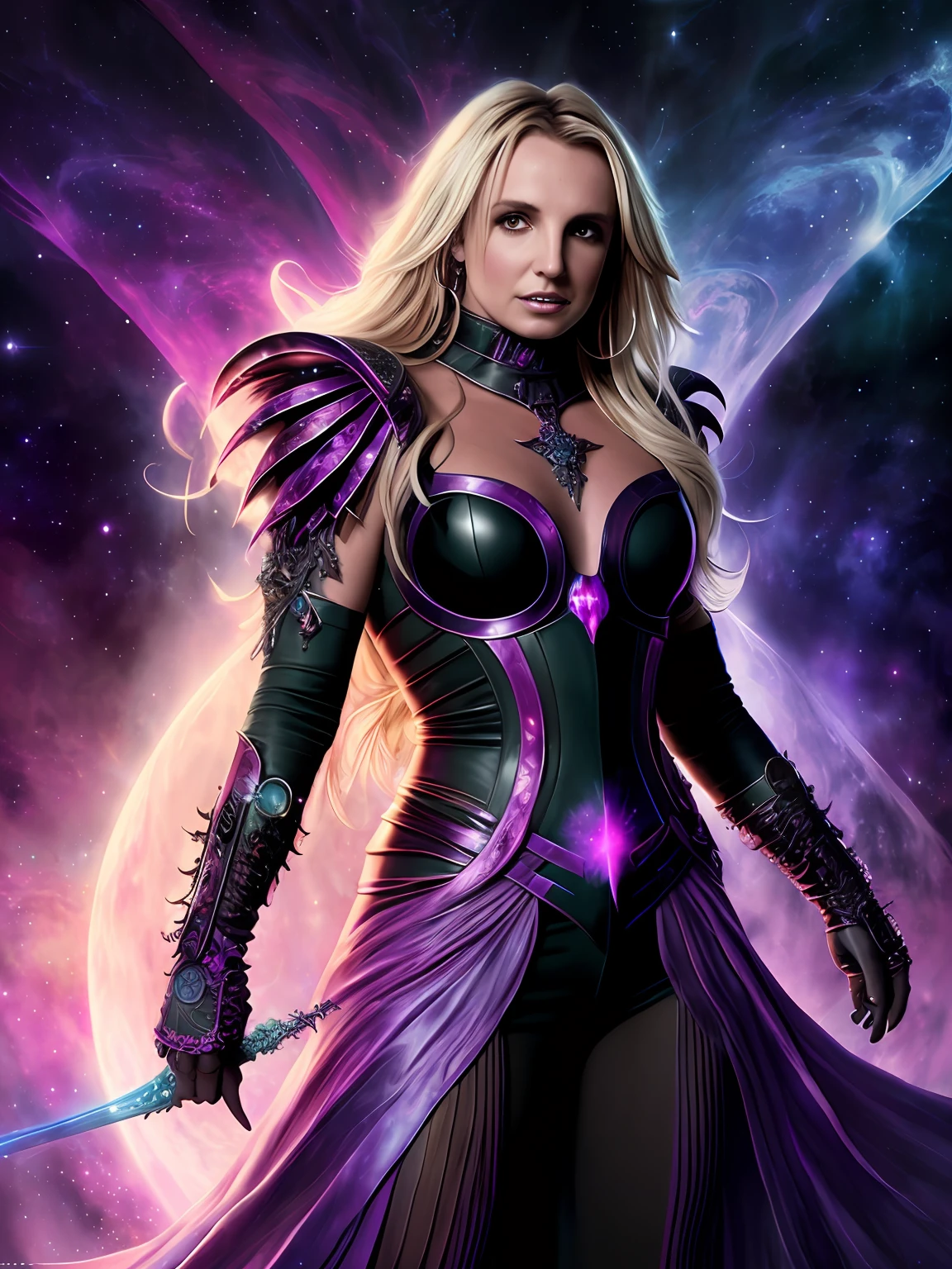 Britney Spears as Cosmic Witch, Nebulae, Galactic, Conceptual Art Portrait by Greg Rutkowski, Ferdinand Knab, Hyperdetailed and Intricately Detailed Gothic Art Trend in Artstation Triadic Colors Unreal Engine 5 Detailed Matte Painting, Deep Color, Fantastic, Intricate Details, Initial Screen, Complementary Colors, Fantasy Concept Art, 8K Resolution, Gothic DeviantArt Masterpiece