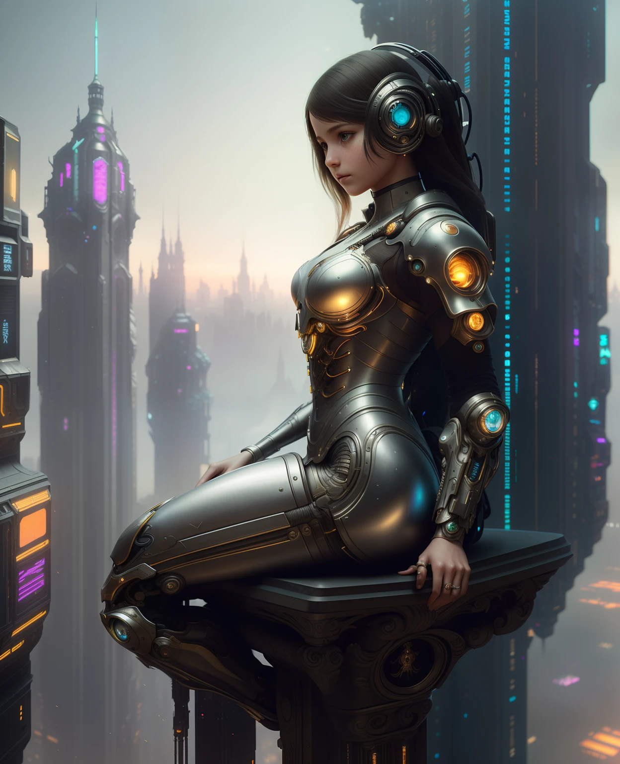 the perfect human model cute angelic girl posing, accurate details, detailed face, fantasy, dramatic, intricate, elegant, highly detailed, digital painting, artstation, concept art, smooth, sharp focus, illustration, art by gustave dore, octane render, 4k, (cyberpunk:1.4), (solo:1.4)