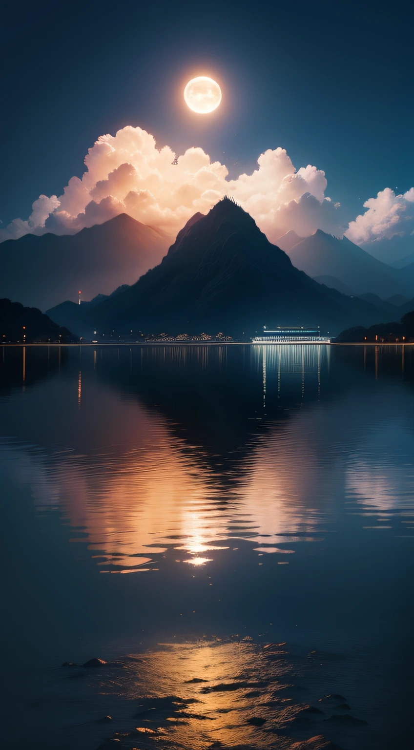 The bright moon hangs high in front of Mount Emei, reflecting the clear water of the Tsing Yi River