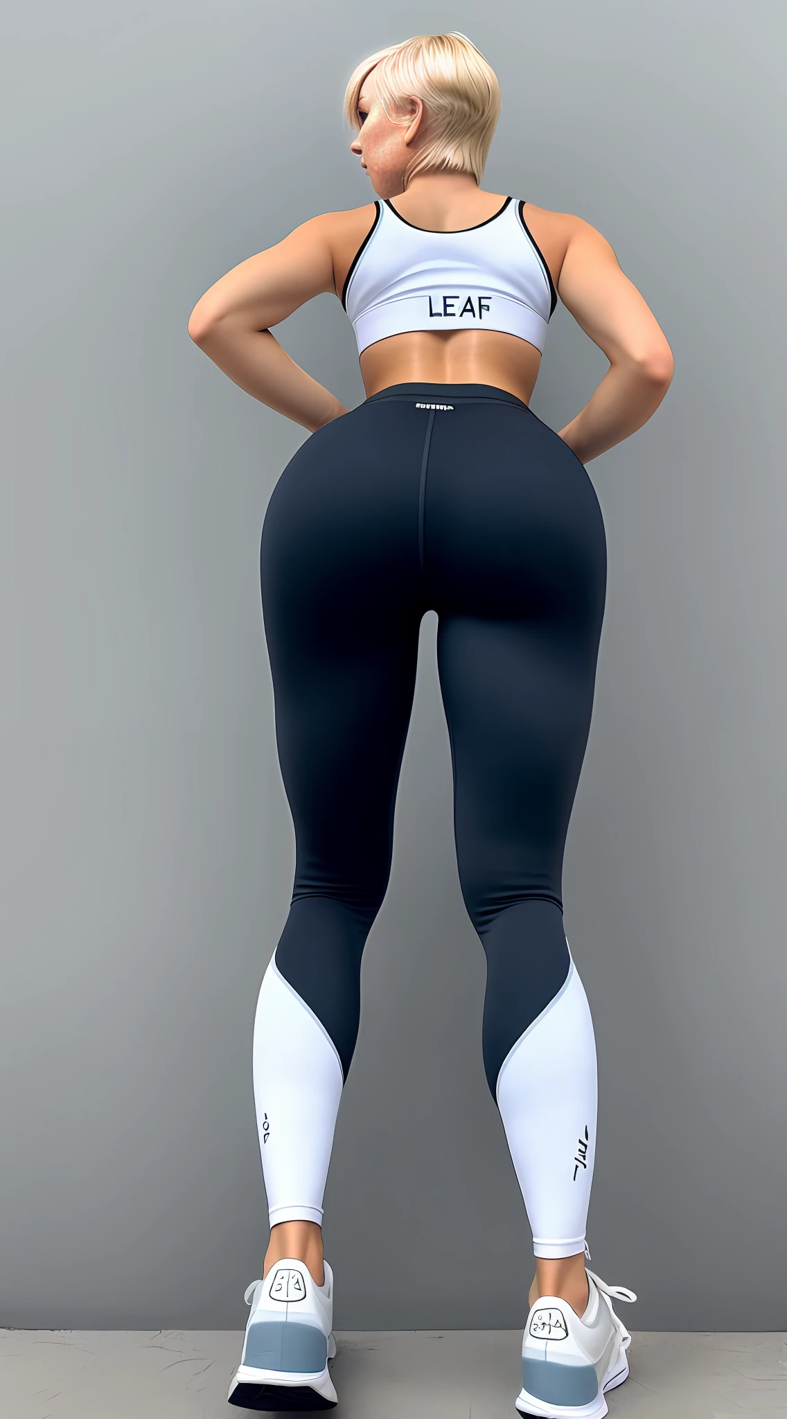 Female, Athlete, Blonde, Short hair, Perfect, Figure, Hips, Thighs, Ass, German, Babe, Tight,Sports top, Tight Legging, sneaker shoes, big ass, Big breasts, Eyes, lips, Portrait, in front bending for the camera