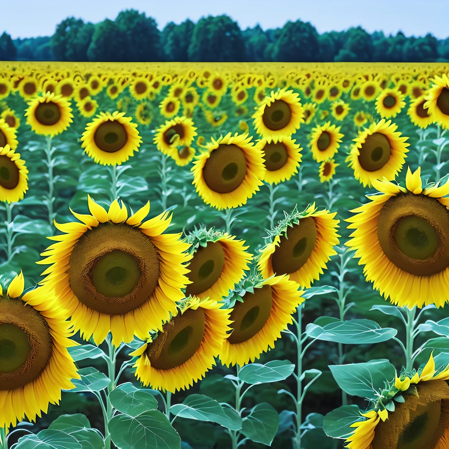 Summer Sunflower field Many sunflowers
