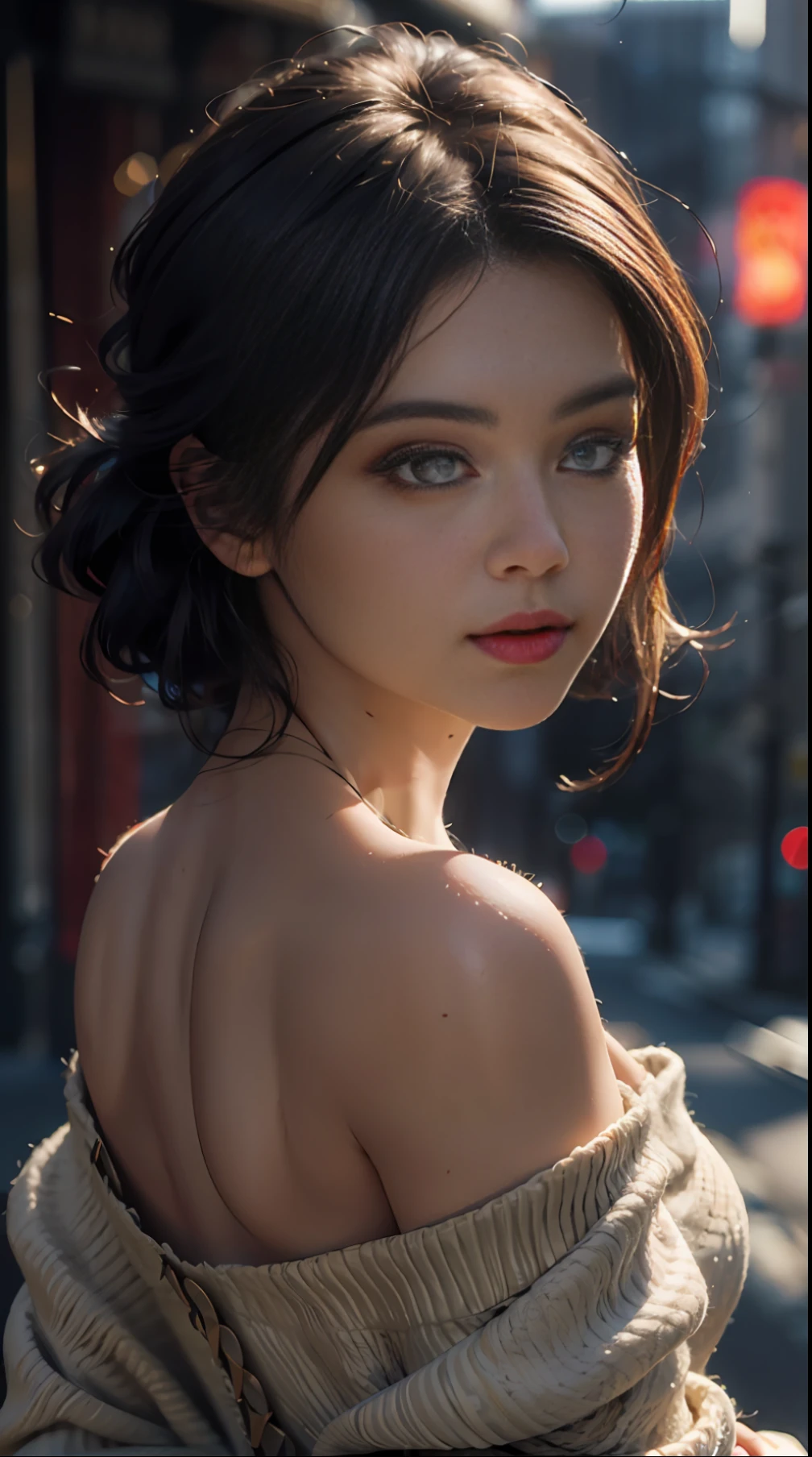 Best quality, masterpiece, ultra high res, (photorealistic:1.4), raw photo, 1girl European Caucasian, off shoulder, cinematic lighting