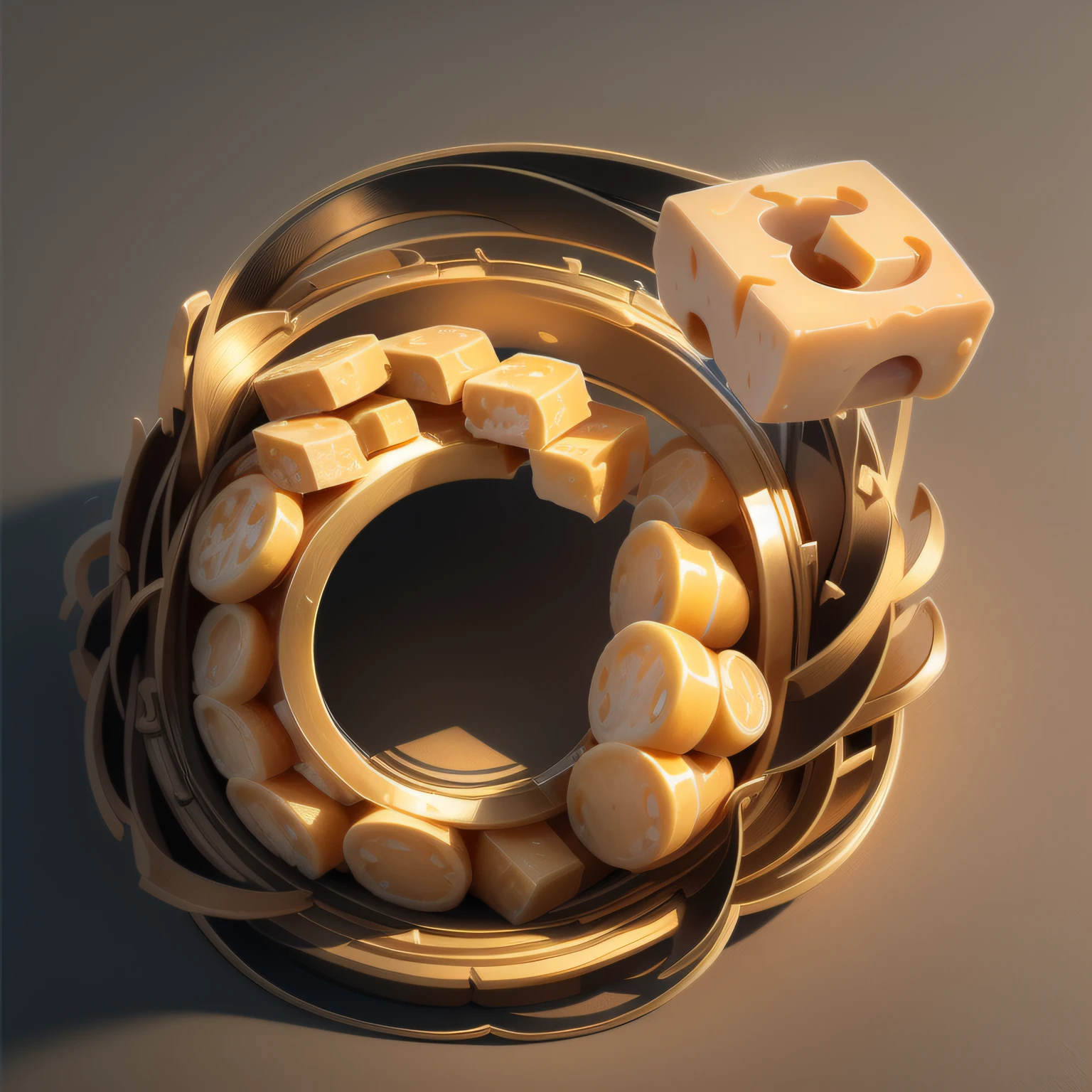 {Intricate magic ring made of cheese} , cartoon, cheese, game icon (masterpiece)