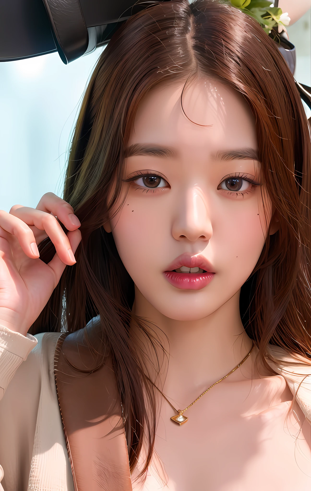 (Realism:1.5), nsfw, masterpiece, super high resolution, very detailed, korean girl, amazing, fine detail, huge file size, jwy2, portrait, model, long pink hair, purple leather jacket, upper body