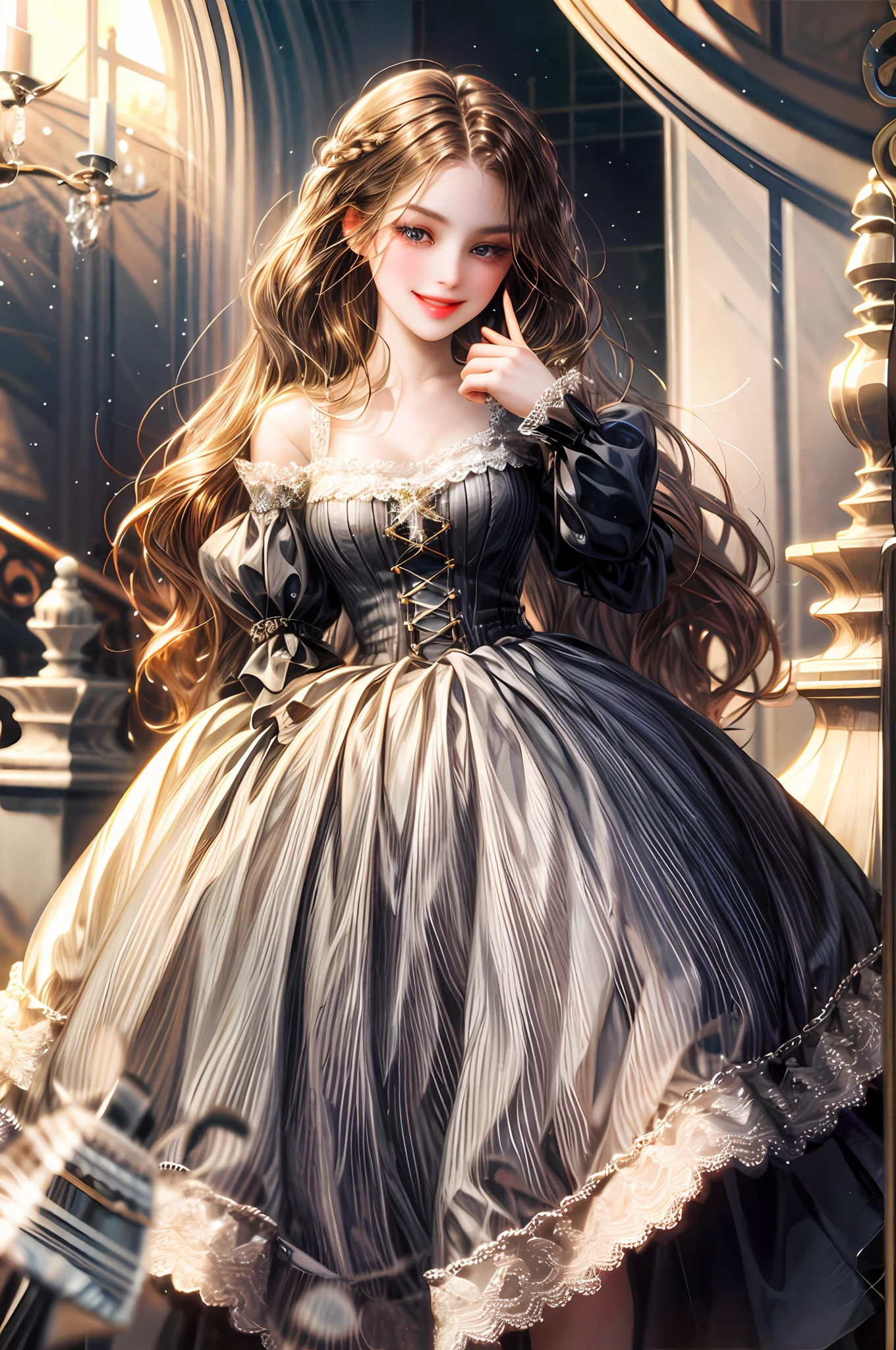 Doll of medium dark blonde hair, free, charming smile, with brushes is an artist, coquettish and seductive appearance and bold, brave, determined