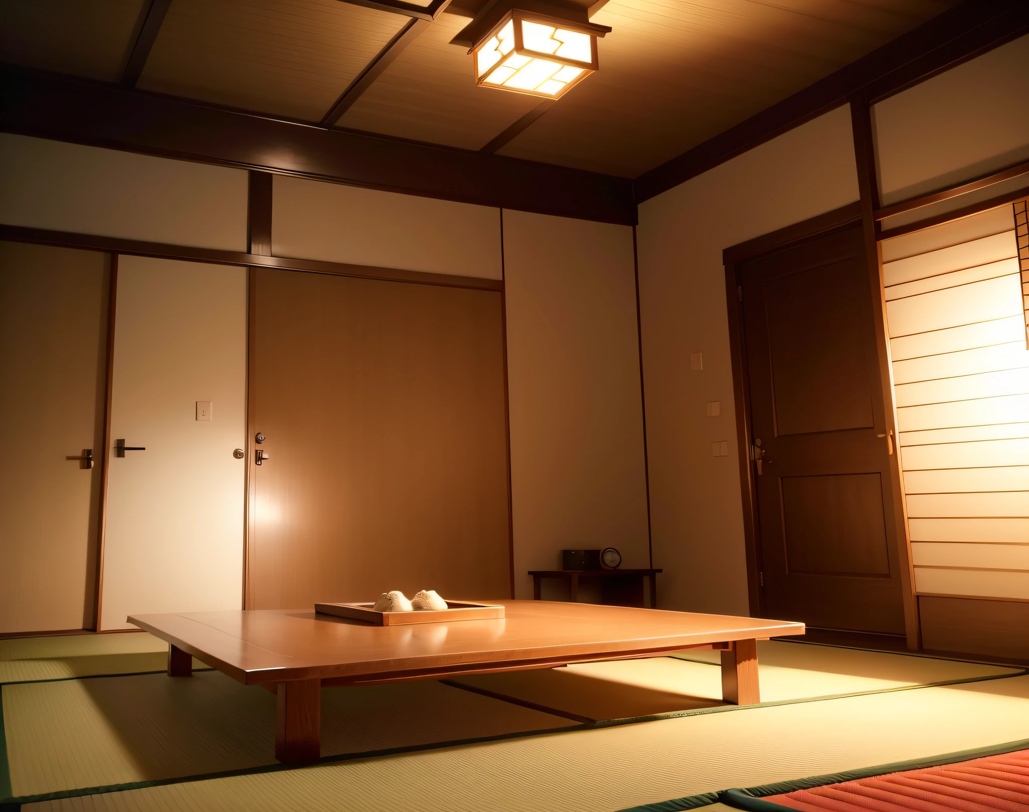 more small, Japan room, tatami and walls, apartment, night