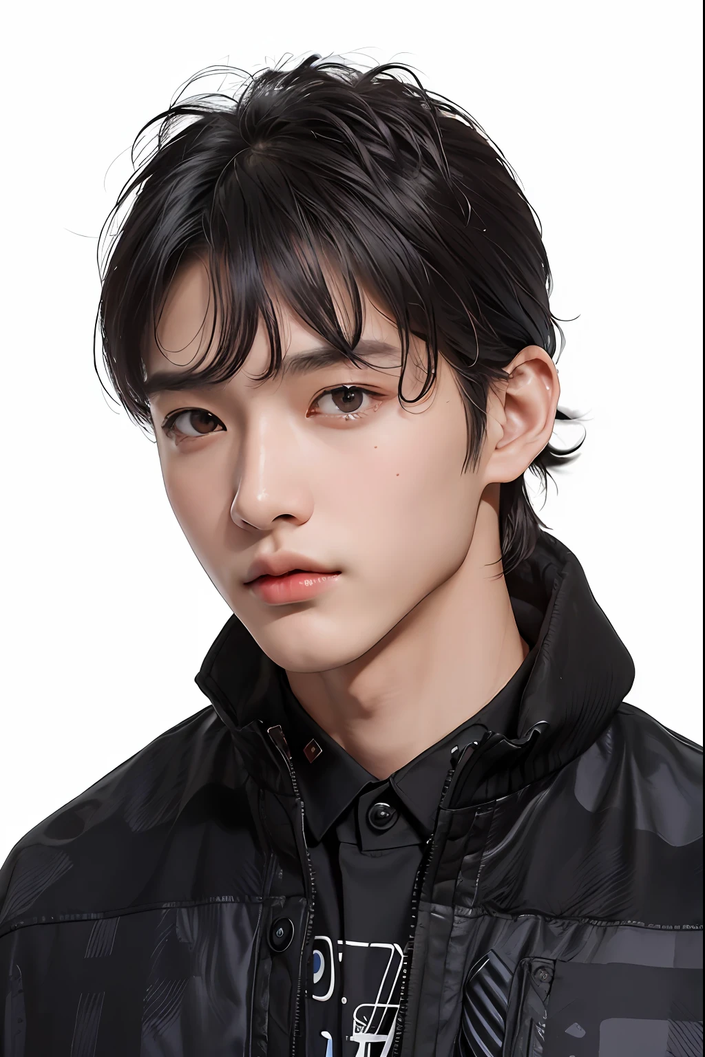 (masterpiece:1.2),(best_quality:1.4),(highres:1.1),(ultra-detailed:1.2),1 man,korean,good_shoulder,fashion_model,model_pose,(black male perm hair),(eye close-up),model,(handsome) Clear eyes,Men's Hairstyle,black eyes,