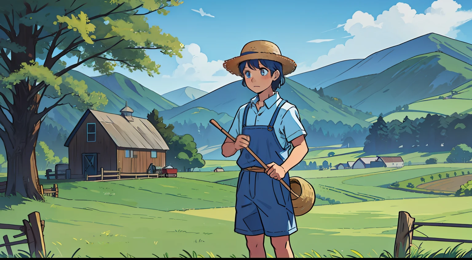  boy, smalue clothes and straw hat