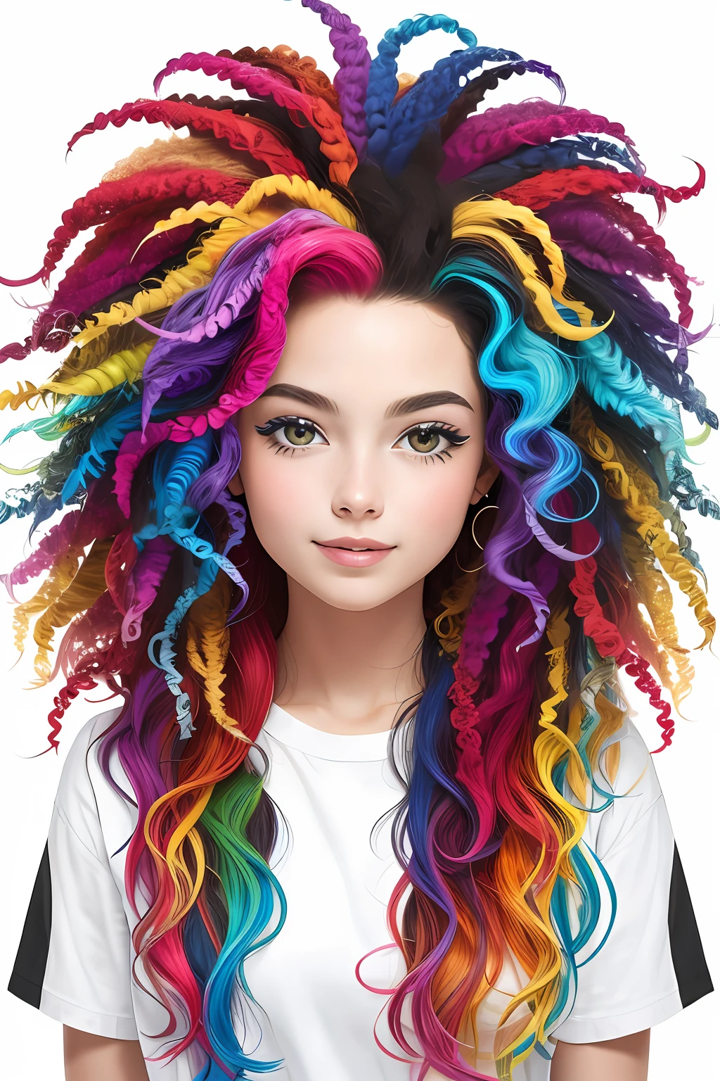 best quality, masterpiece, girl with really wild hair, mane, multicolored hair