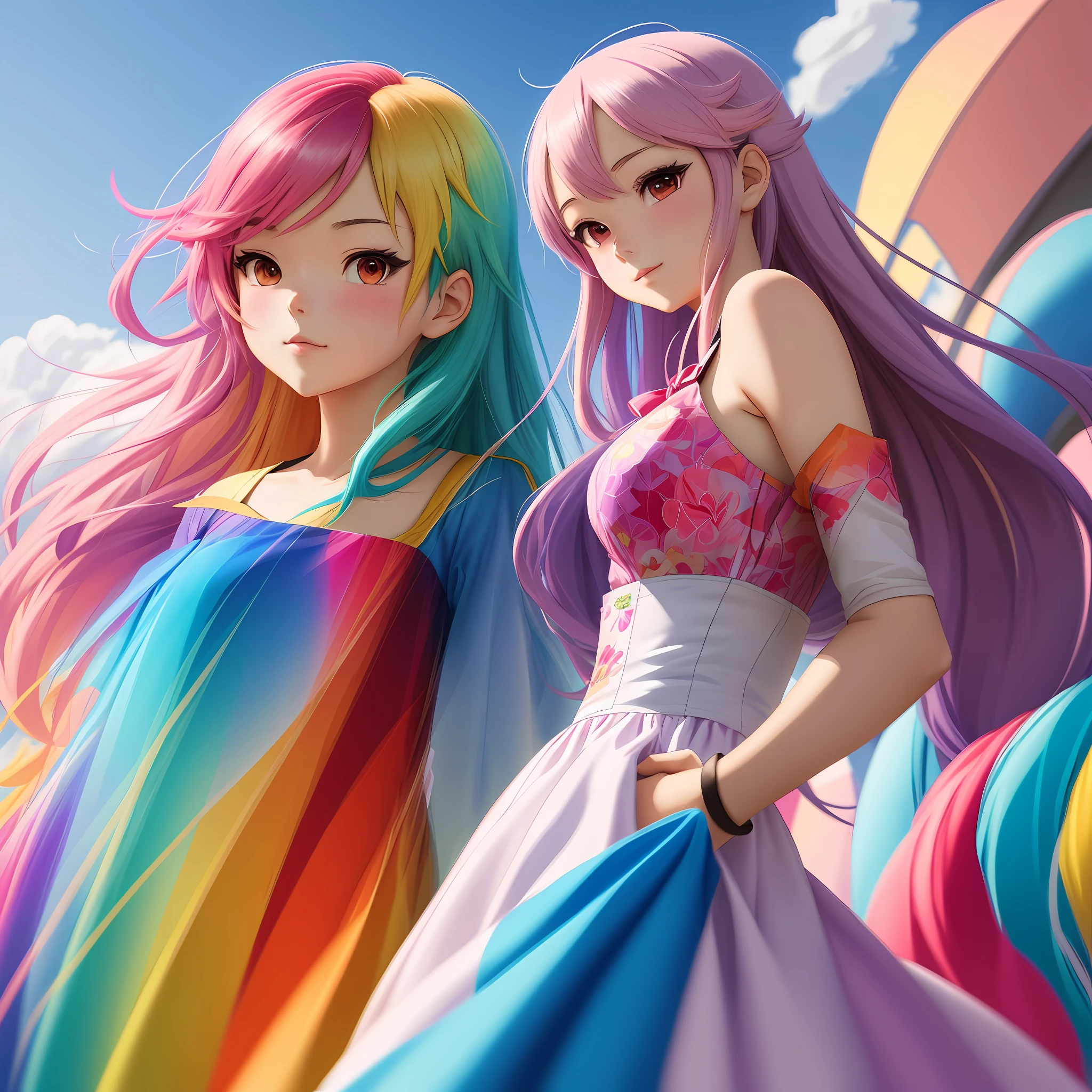 anime girl with colorful hair and a colorful dress, rossdraws pastel vibrant, rossdraws cartoon vibrant, anime style 4 k, beautiful anime portrait, artgerm colorful!!!, ! dream artgerm, beautiful anime girl, anime styled digital art, anime art wallpaper 4k, anime art wallpaper 4 k, digital anime art, extremely detailed artgerm