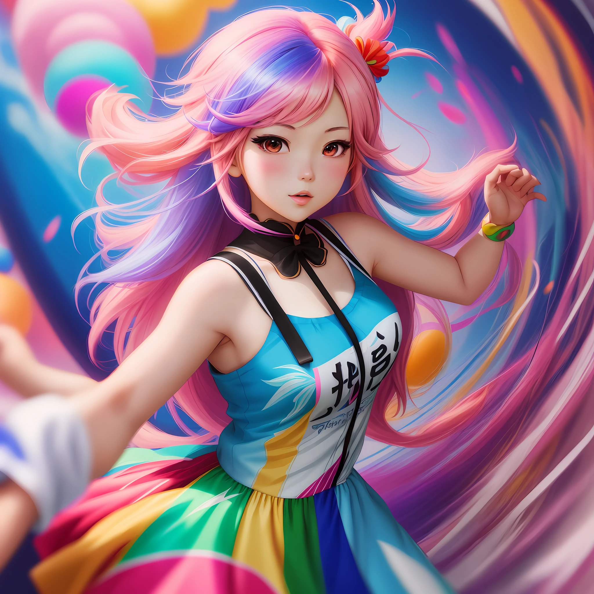 anime girl with colorful hair and a colorful dress, rossdraws pastel vibrant, rossdraws cartoon vibrant, anime style 4 k, beautiful anime portrait, artgerm colorful!!!, ! dream artgerm, beautiful anime girl, anime styled digital art, anime art wallpaper 4k, anime art wallpaper 4 k, digital anime art, extremely detailed artgerm