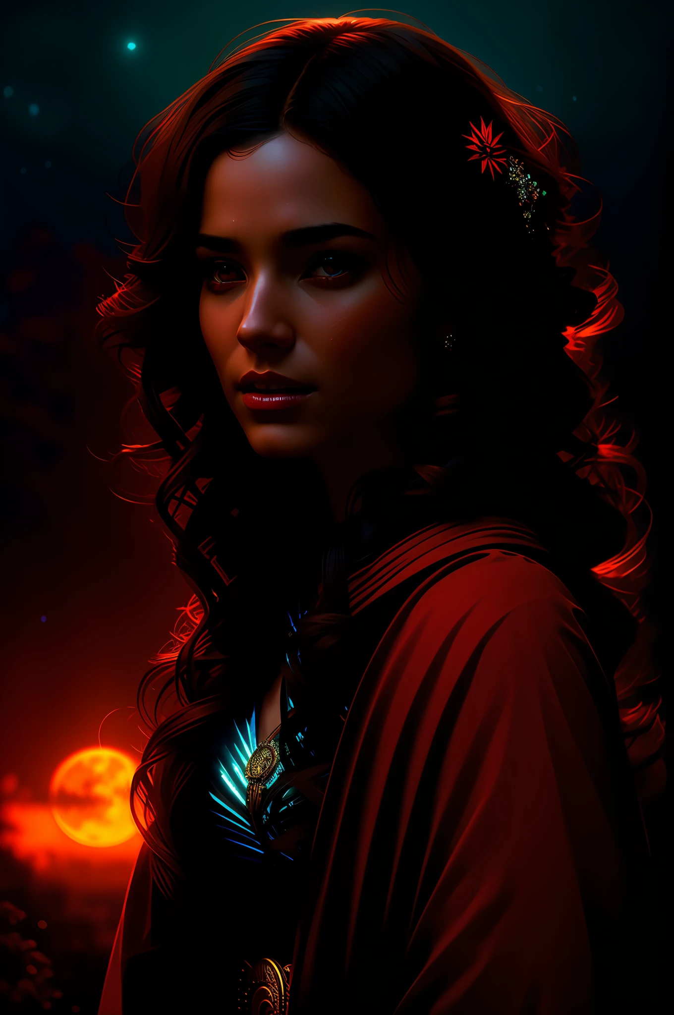 movie still of 1 perfect latina woman as goddess of the red moon, red robes, dynamic pose, western style, intricate details,
full red moon in the background, backlights, rays of light trough her hair, ambient occlusion, volumetric lights,
Greg Rutkowski, RHADS, Beeple, Makoto Shinkai, Lois van Baarle, Ilya Kuvshinov, Rossdraws, Tom Bagshaw,
masterpiece, ultra high res, high quality, dark, moody style