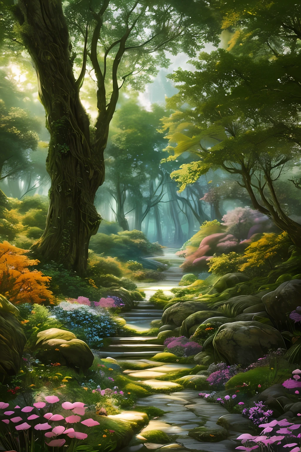 masterpiece, best quality, high quality,extremely detailed CG unity 8k wallpaper, An enchanting and dreamy scene of a fantasy forest, with towering trees, glowing mushrooms, and hidden fairy glens, creating a sense of mystique and enchantment, artstation, digital illustration, intricate, trending, pastel colors, oil paiting, award winning photography, Bokeh, Depth of Field, HDR, bloom, Chromatic Aberration ,Photorealistic,extremely detailed, trending on artstation, trending on CGsociety, Intricate, High Detail, dramatic, art by midjourney