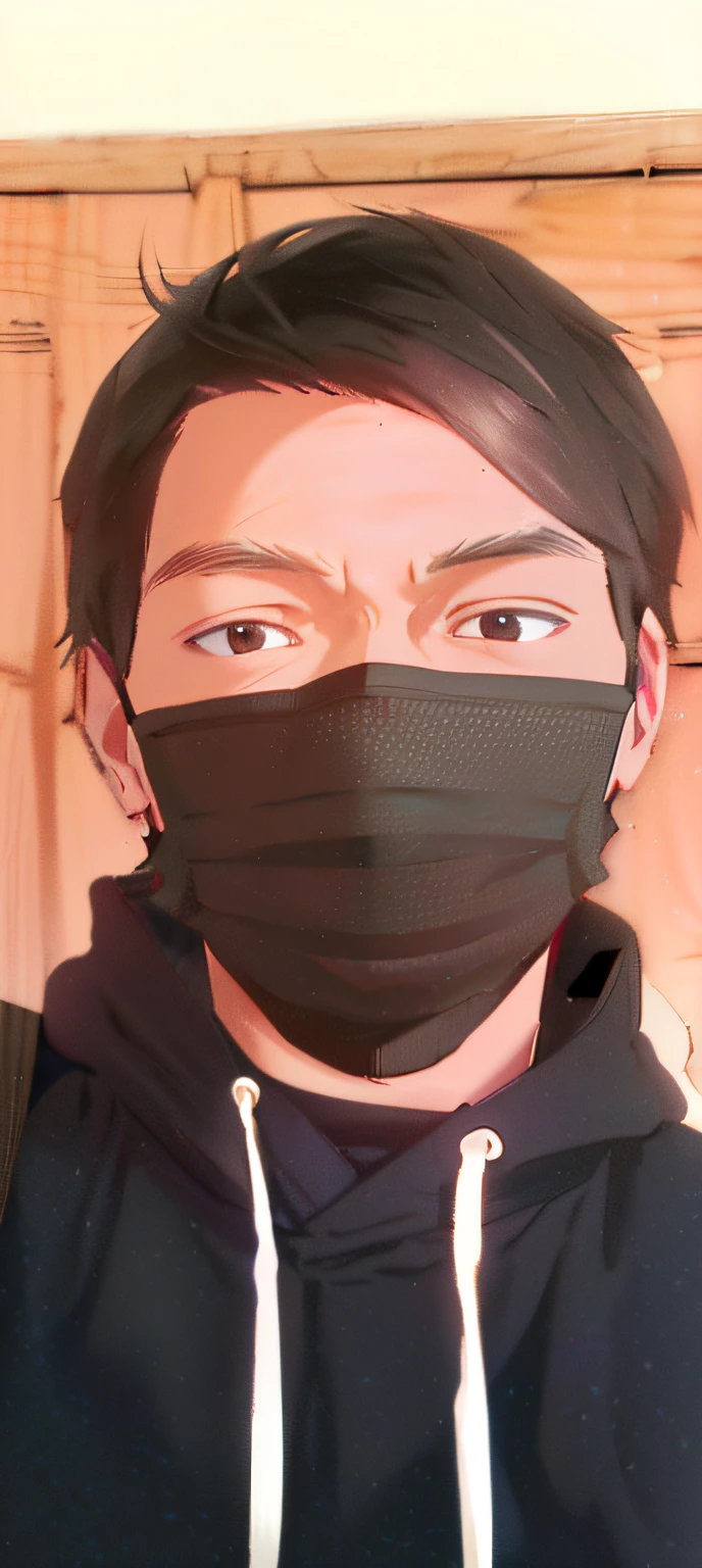 arafed man wearing a black mask with a black face covering his face, wearing all black mempo mask, kuvshinov ilya, wearing mask, kuvshinov, no face mask, wearing a mask, painted in anime painter studio, semirealistic anime style, realistic anime 3 d style, black facemask, wearing facemask, facemask