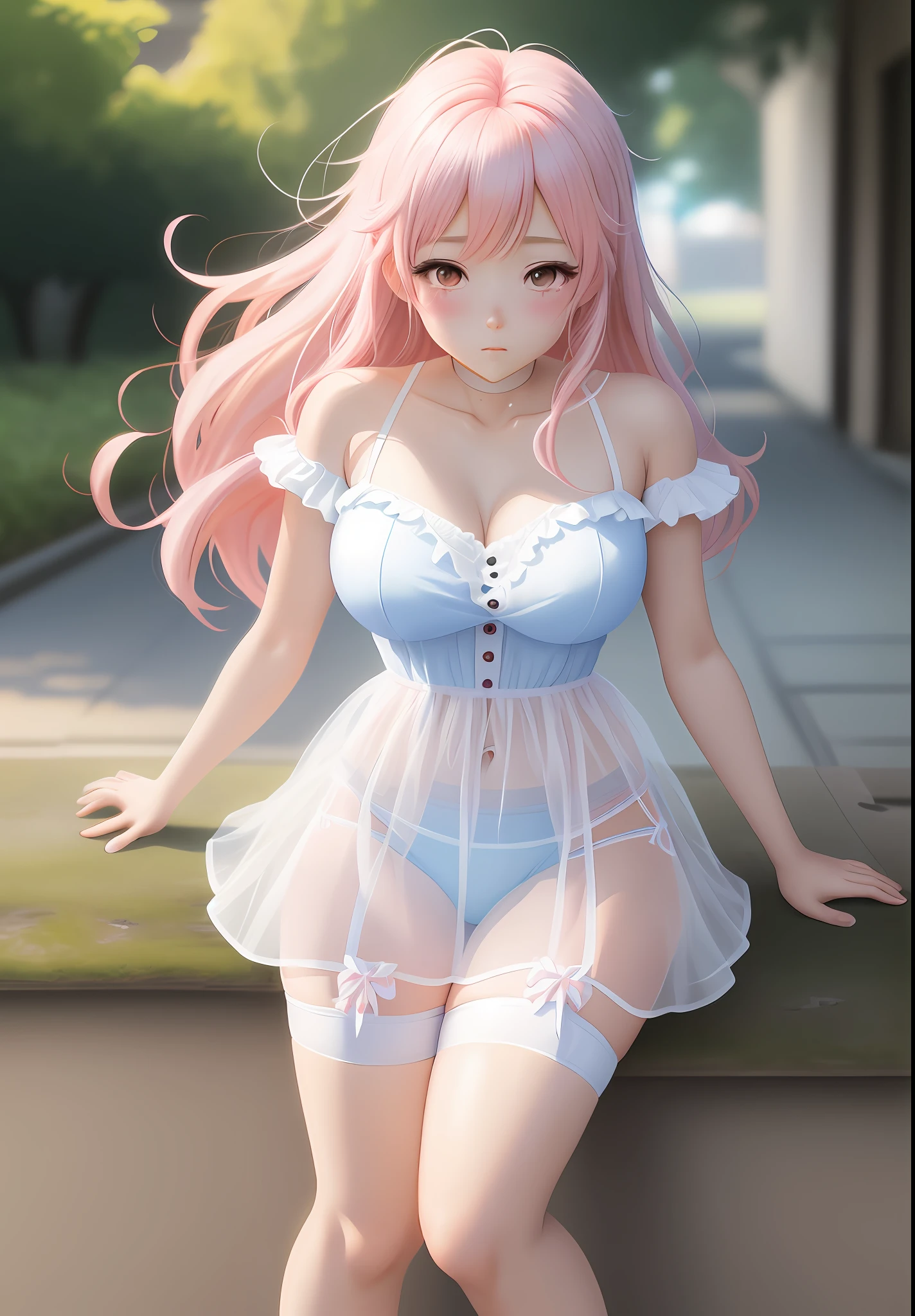 Not more than one person, a beautiful anime girl in white see-through underwear, Colorful hair and  colorful underwear, Rossdraws pastel vibrant, Rossdraws cartoon vivid, anime style 4K, beautiful anime portrait, art garm colorful! ,! Dream art garm, a beautiful anime girl, Not more than one girl, anime style digital art, anime art wallpaper 4k, anime art wallpaper 4k, digital anime art, very fine art garm, blush, look of shame, teary eyes, garter belt, crouching, big breasted, alone,  upturned eyes, one person, 15 years old, in nature, Not wearing clothes
