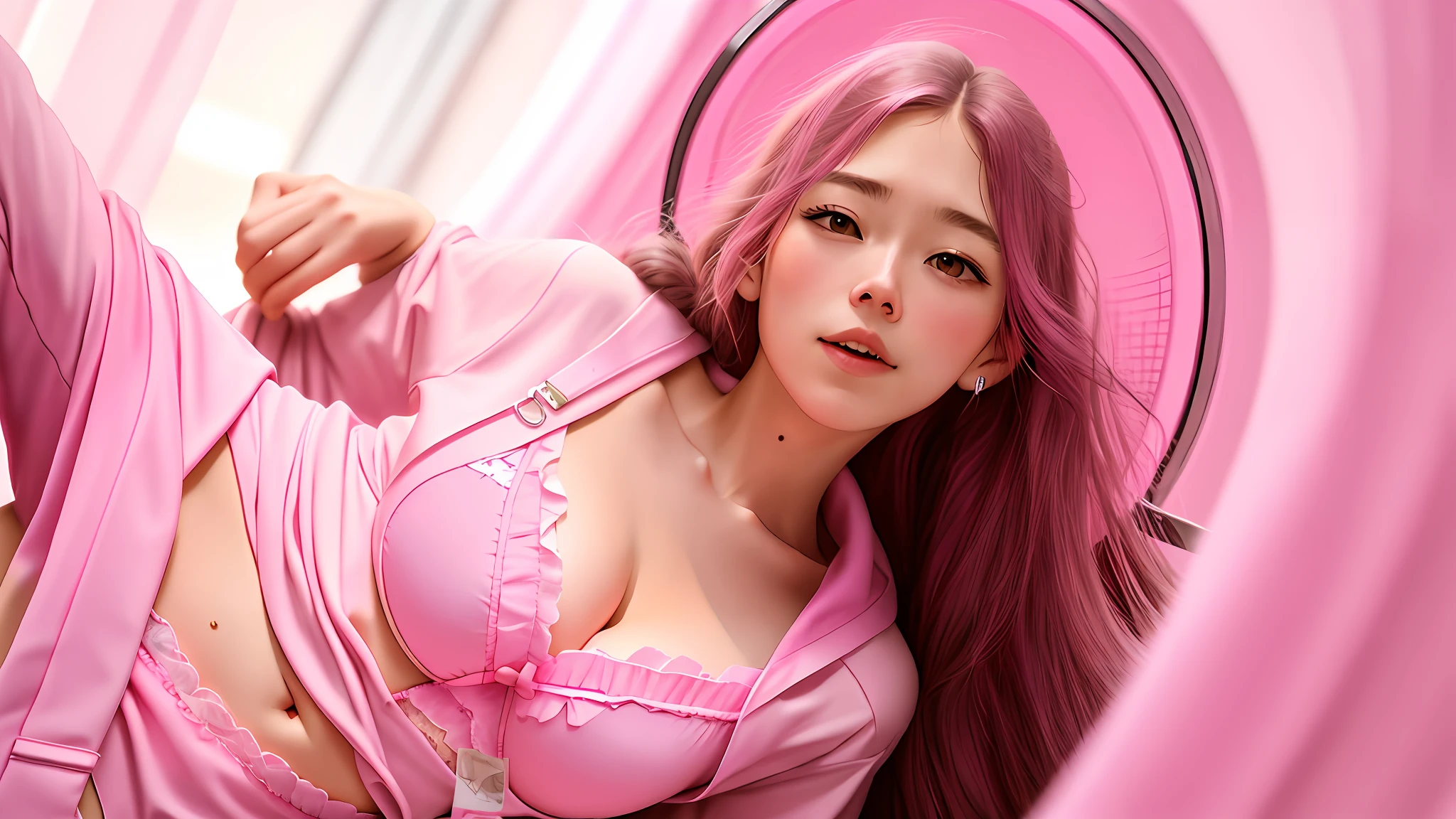 I long hair pink lingerie pink me with drool in my mouth