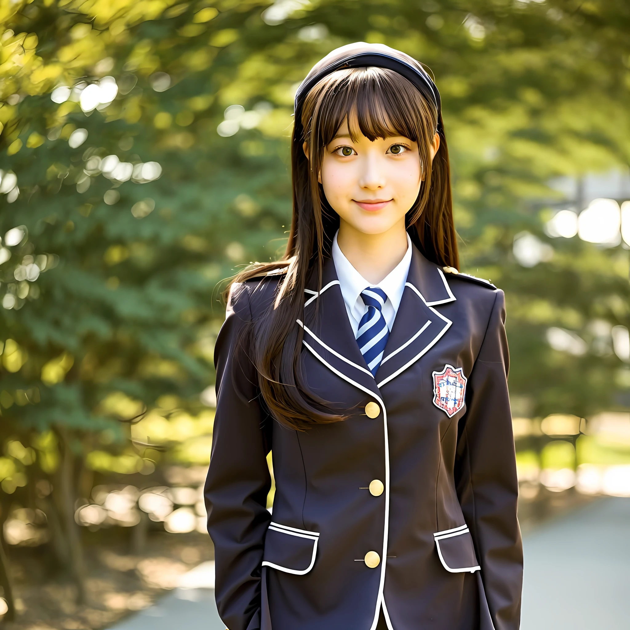 One beautiful girl in Japan high school summer brown uniform