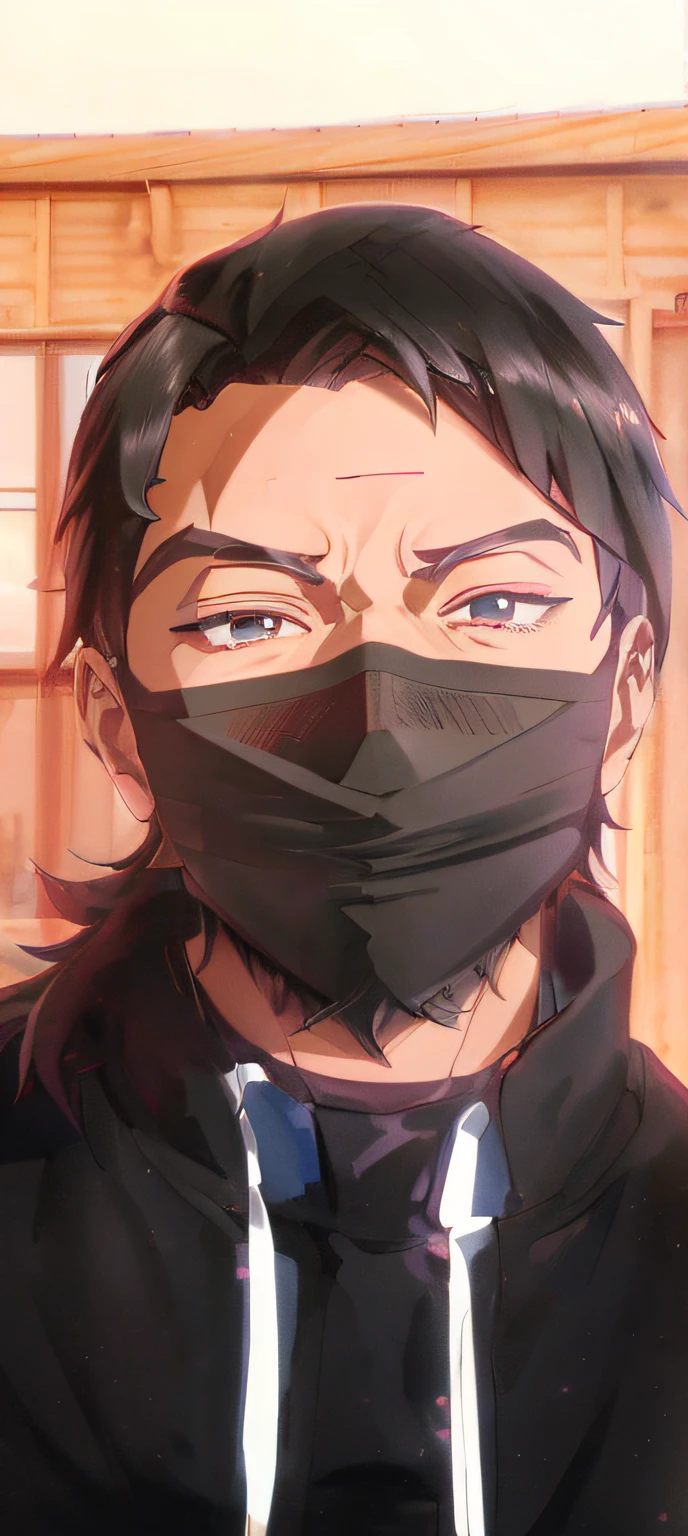 arafed man with a black mask on his face, semirealistic anime style, realistic anime 3 d style, anime realism style, realistic anime artstyle, clean detailed anime style, realistic anime art style, made with anime painter studio, in an anime style, kuvshinov ilya, in anime style, anime style. 8k, wearing all black mempo mask