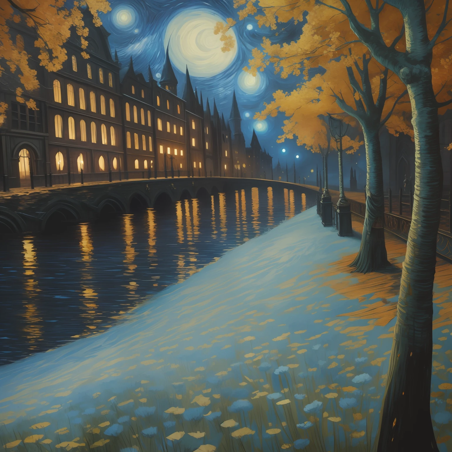 Bloodborne game, oil paint,estilo van gogh
