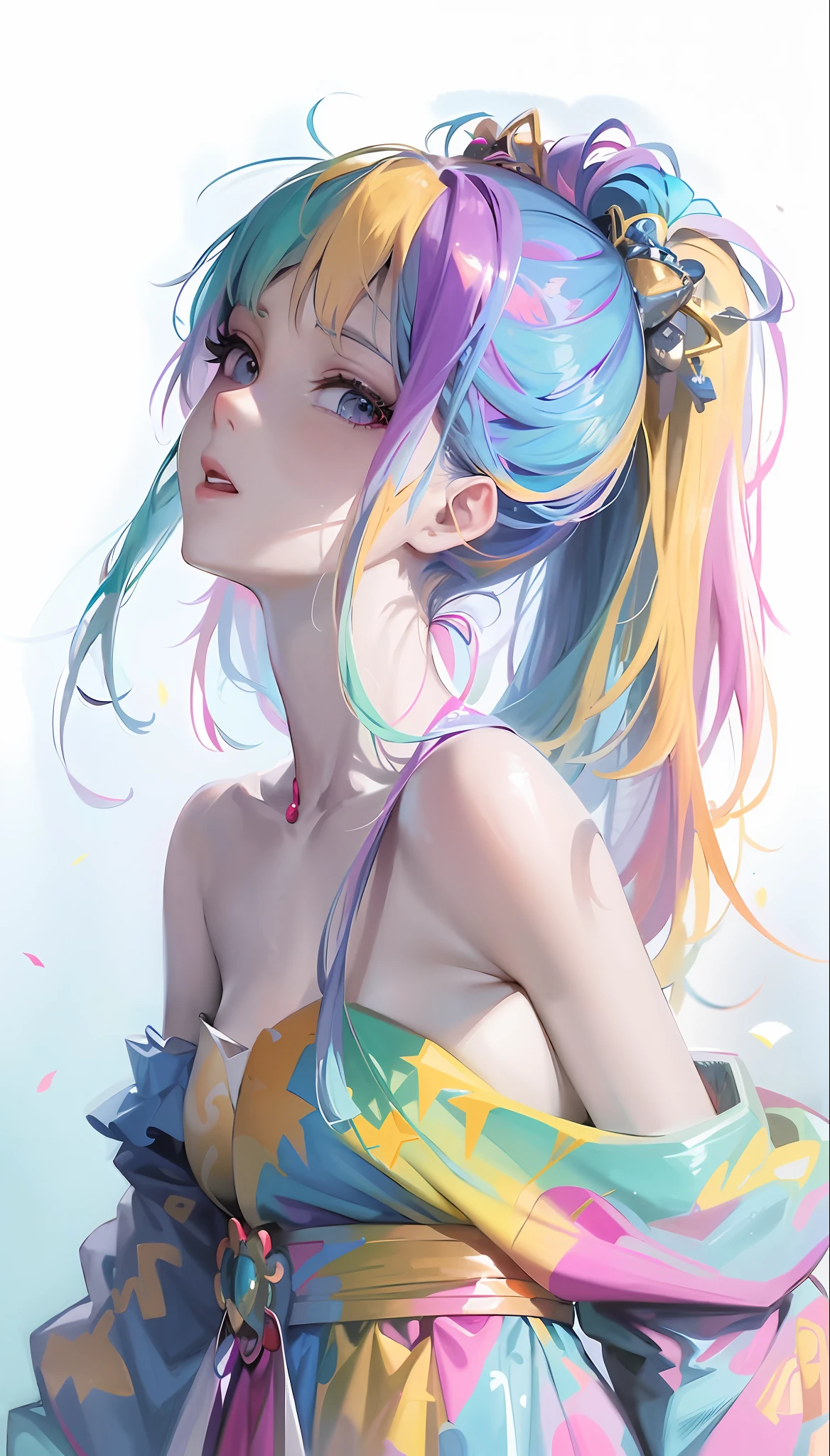 anime girl with colorful hair and a colorful dress, rossdraws pastel vibrant, rossdraws cartoon vibrant, anime style 4 k, beautiful anime portrait, artgerm colorful!!!, ! dream artgerm, beautiful anime girl, anime styled digital art, anime art wallpaper 4k, anime art wallpaper 4 k, digital anime art, extremely detailed artgerm