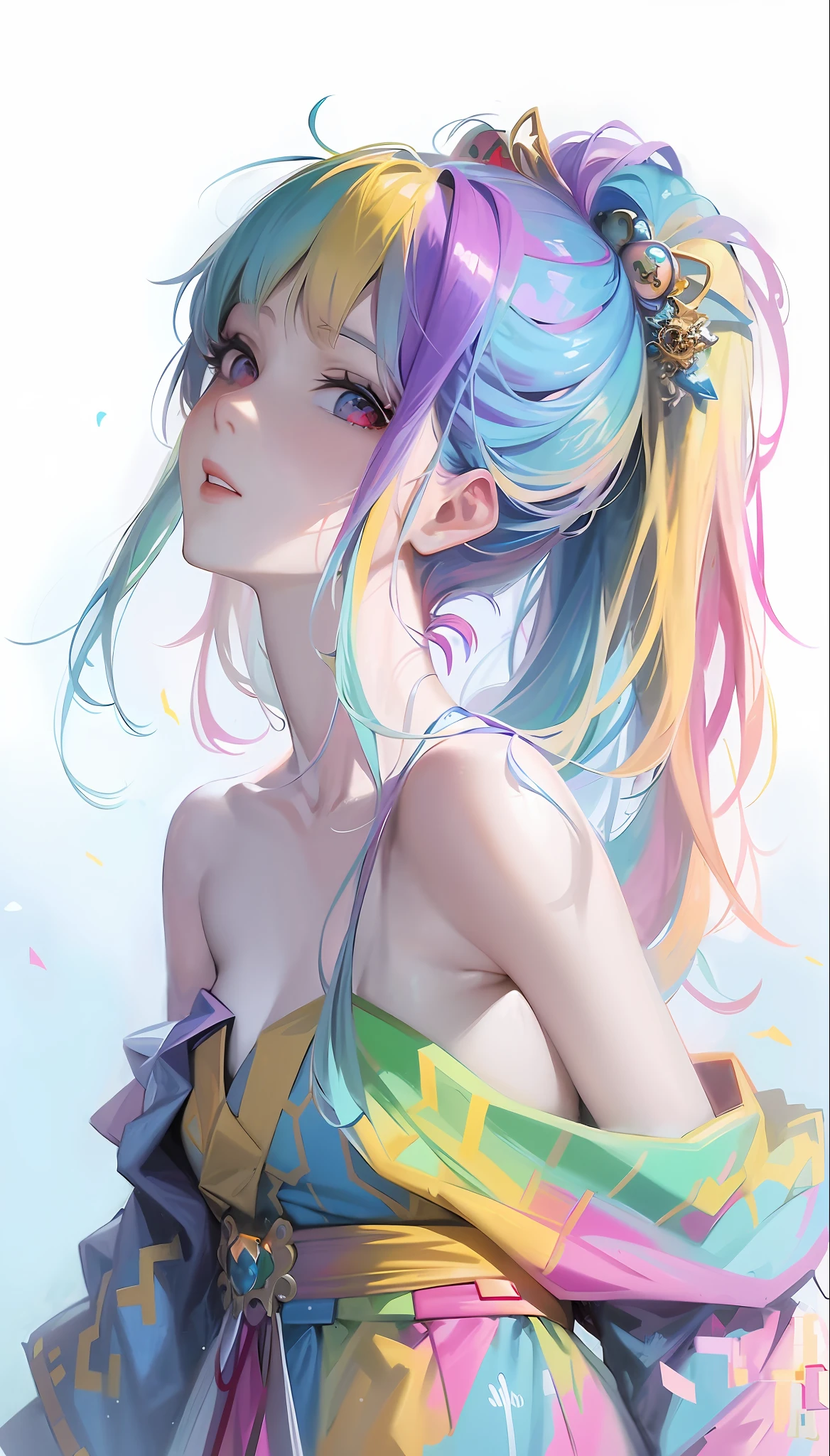 anime girl with colorful hair and a colorful dress, rossdraws pastel vibrant, rossdraws cartoon vibrant, anime style 4 k, beautiful anime portrait, artgerm colorful!!!, ! dream artgerm, beautiful anime girl, anime styled digital art, anime art wallpaper 4k, anime art wallpaper 4 k, digital anime art, extremely detailed artgerm