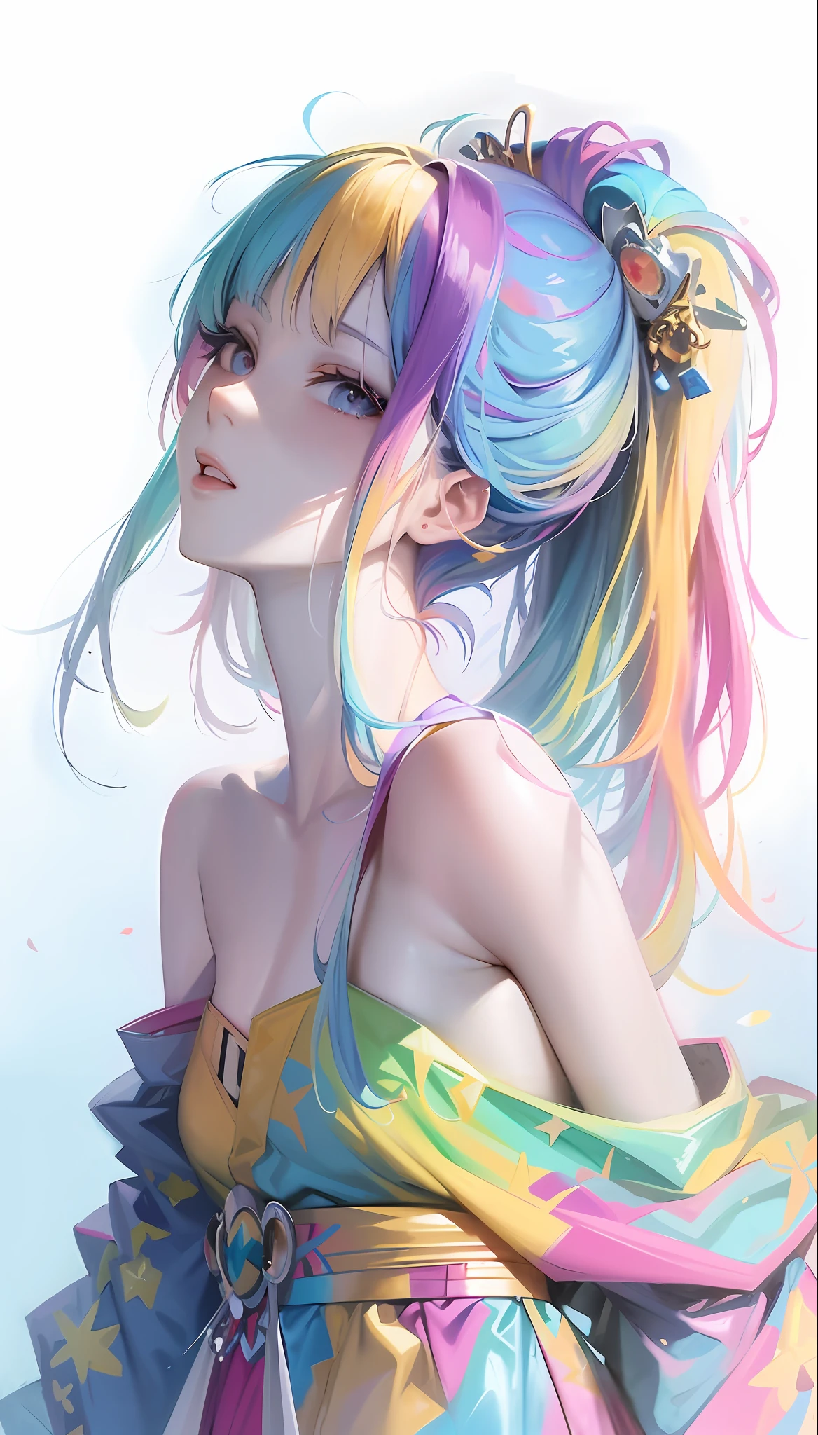 Anime girl with colorful hair, colorful skirt, rossdraws pastel vibrant, rossdraws cartoon vibrant, anime style 4 k, beautiful anime portrait, artgerm colorful!!! ，！ dream artgerm, beautiful anime girl, anime style digital art, anime art wallpaper 4k, anime art wallpaper 4k, digital anime art, very detailed artgerm, various beautiful poses
