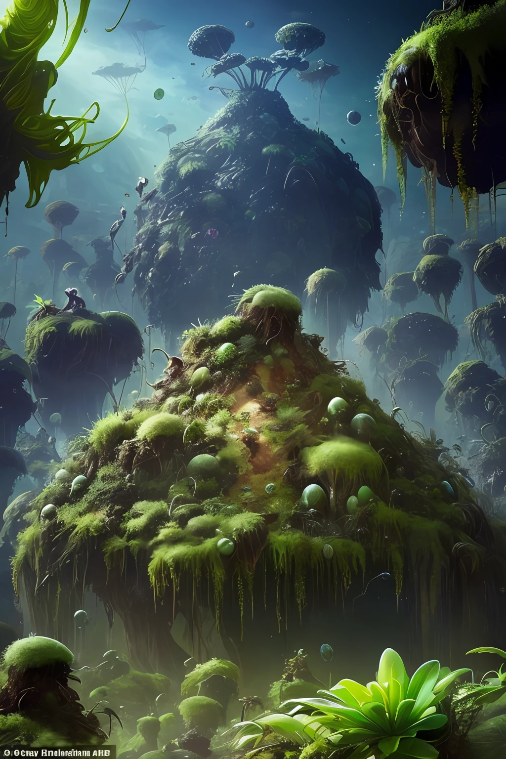 an anthill covered with alien goo and alien plants sprouting everywhere, artistic, aesthetic, fantasy