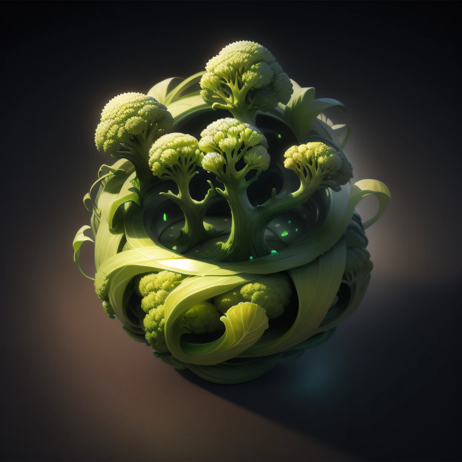 {Intricate magic ring made of broccoli } ,  runes of power, game icon (masterpiece)