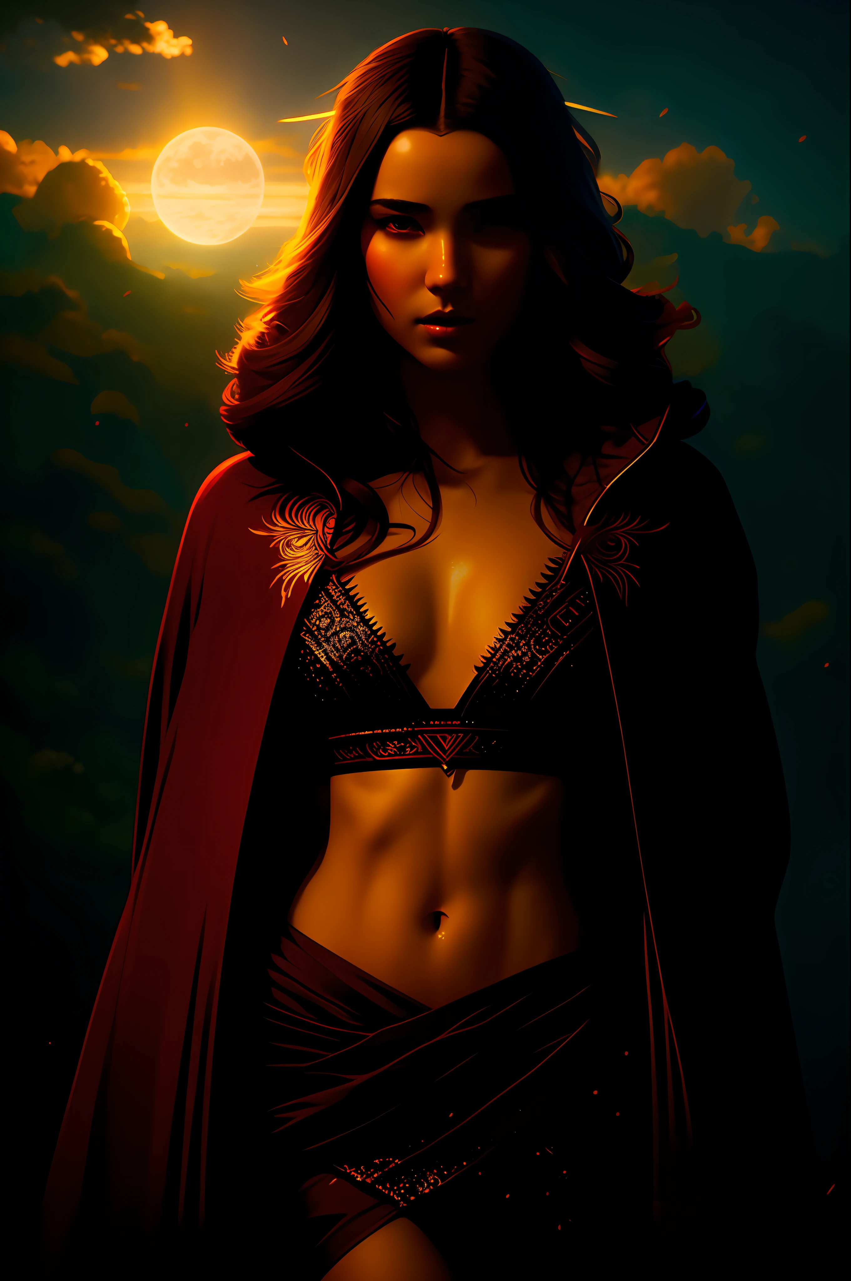 movie still of the priestess of the red moon , red robes, dynamic pose, western style, perfect body, intricate details,
full red moon in the background, backlights, rays of light trough her hair, ambient occlusion, volumetric lights,
Greg Rutkowski, RHADS, Beeple, Makoto Shinkai, Lois van Baarle, Ilya Kuvshinov, Rossdraws, Tom Bagshaw,
masterpiece, ultra high res, high quality, dark, moody style